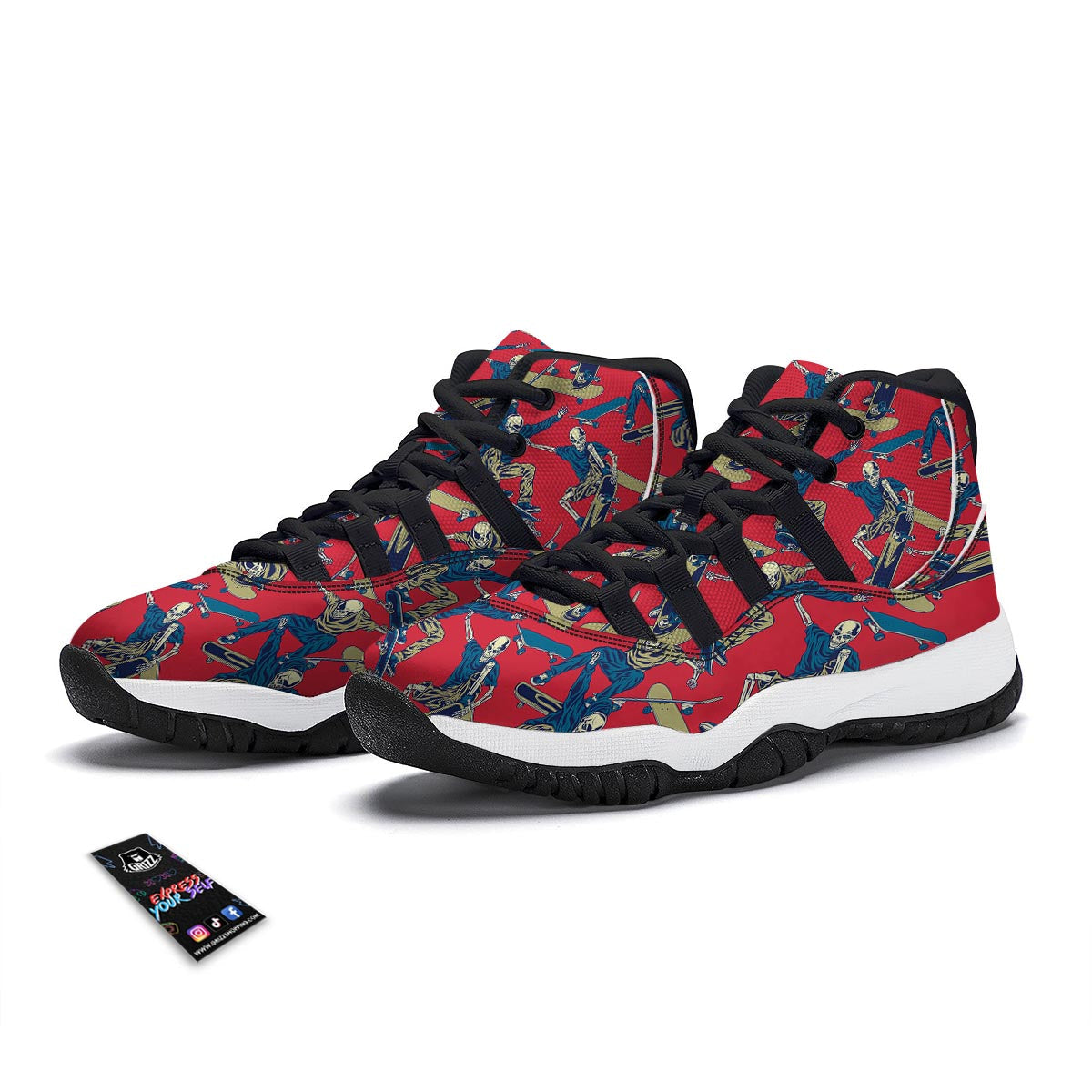 Skeleton Skateboarding Print Pattern Black Bball Shoes-grizzshop