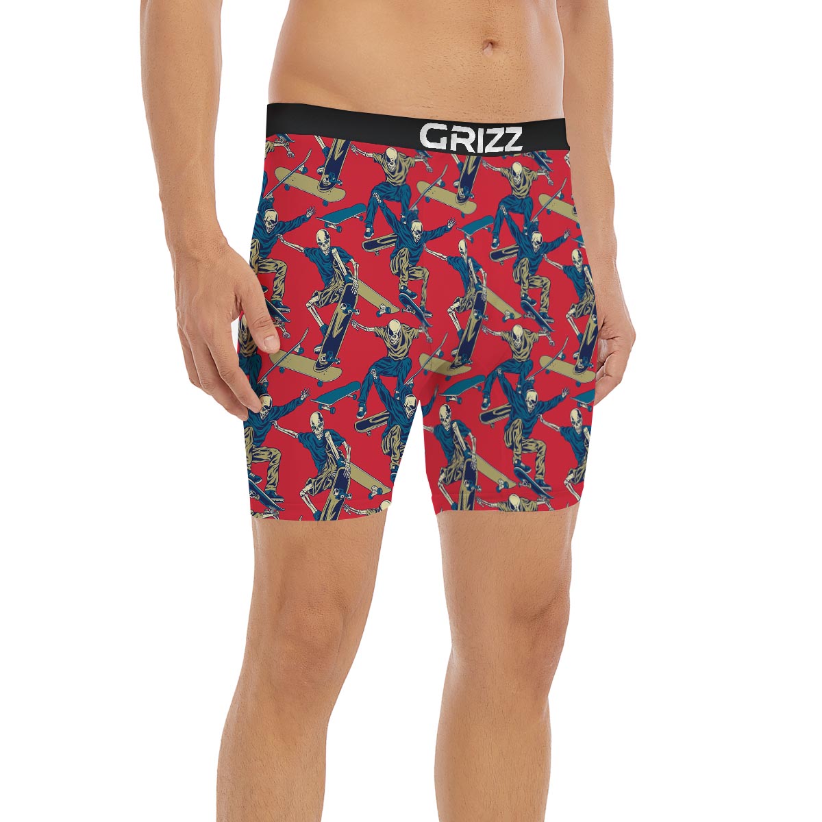Skeleton Skateboarding Print Pattern Boxer Briefs-grizzshop