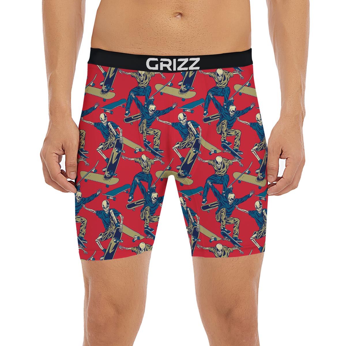Skeleton Skateboarding Print Pattern Boxer Briefs-grizzshop