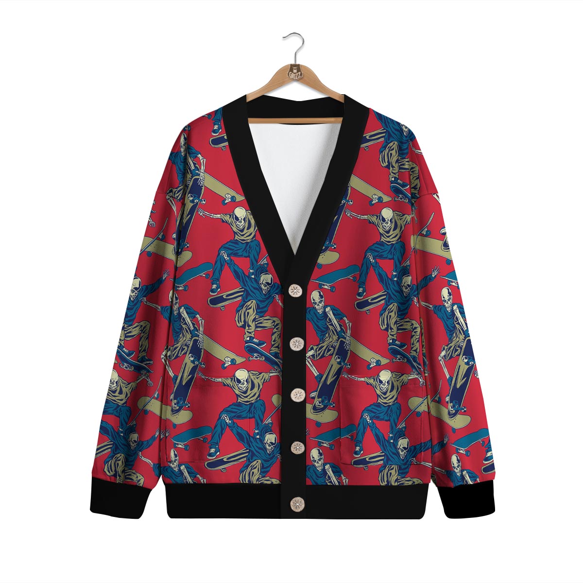 Skeleton Skateboarding Print Pattern Cardigan-grizzshop
