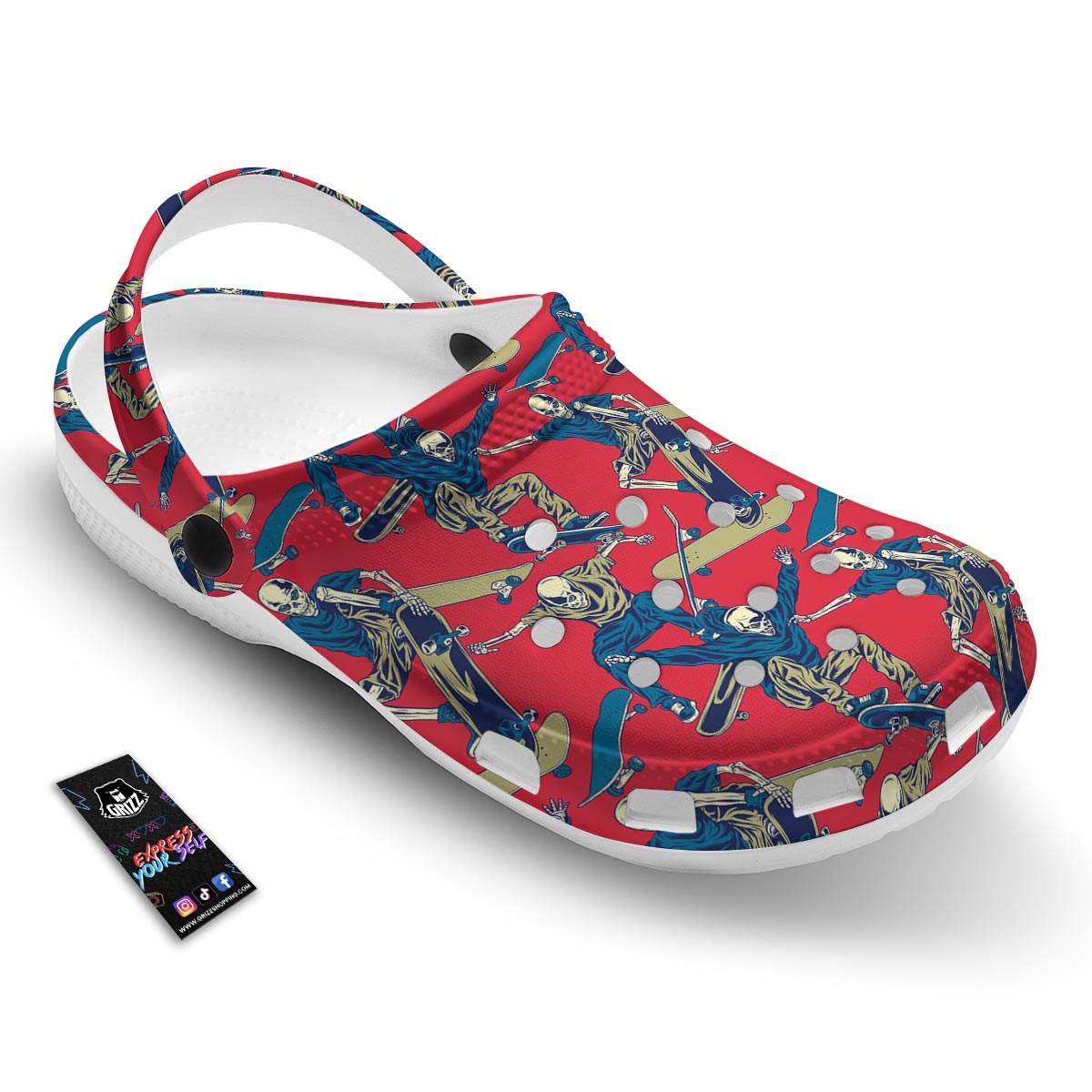 Skeleton Skateboarding Print Pattern Clog-grizzshop