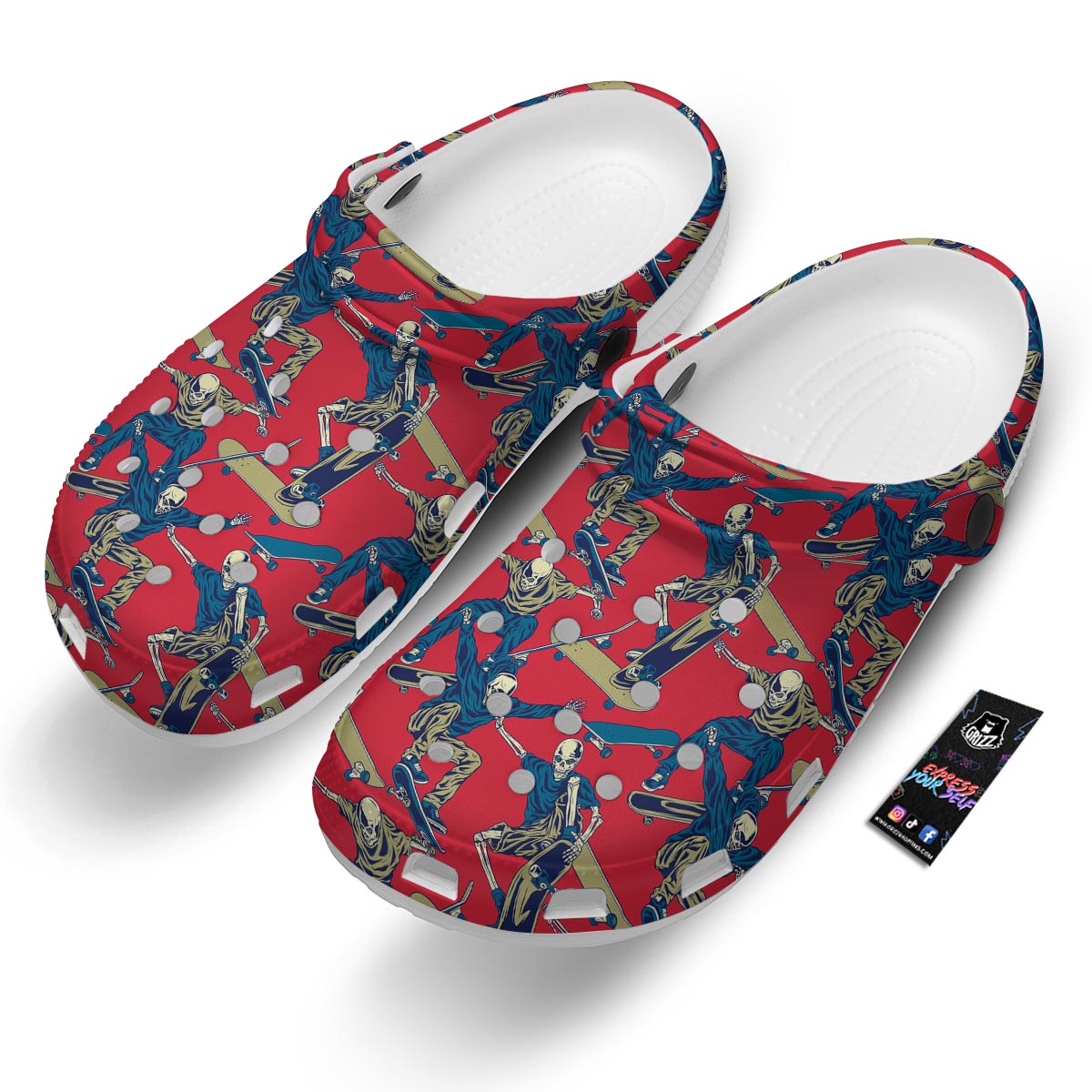 Skeleton Skateboarding Print Pattern Clog-grizzshop