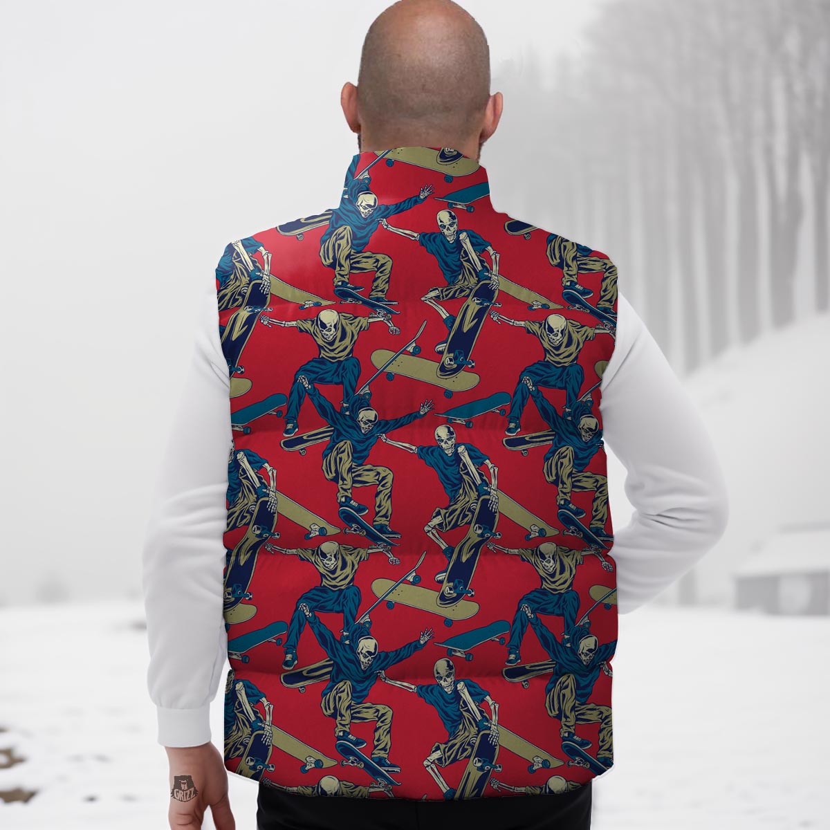 Skeleton Skateboarding Print Pattern Down Vest