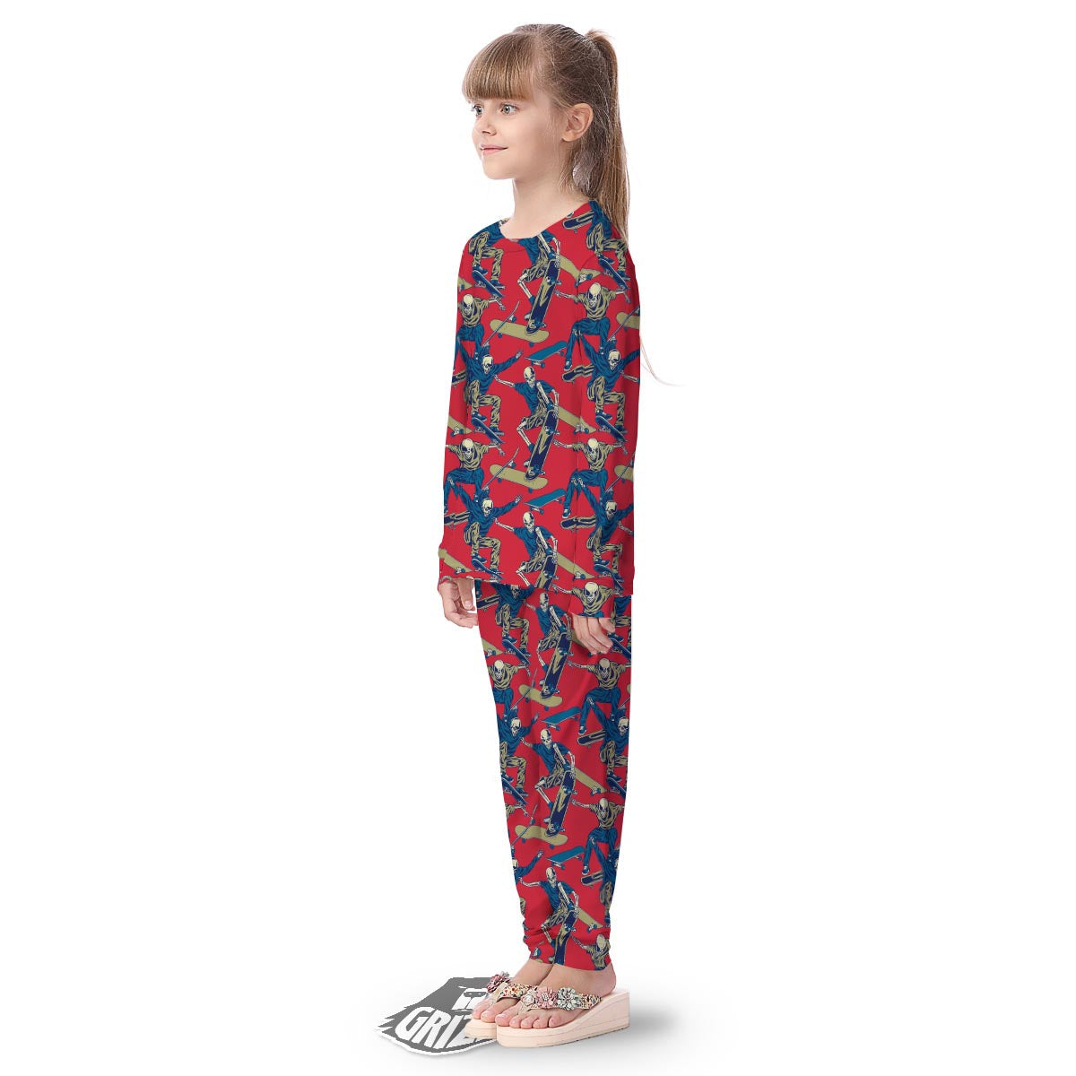 Skeleton Skateboarding Print Pattern Kid's Pajamas-grizzshop