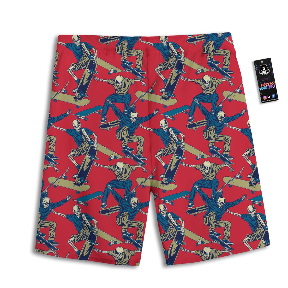 Skeleton Skateboarding Print Pattern Men's Athletic Shorts