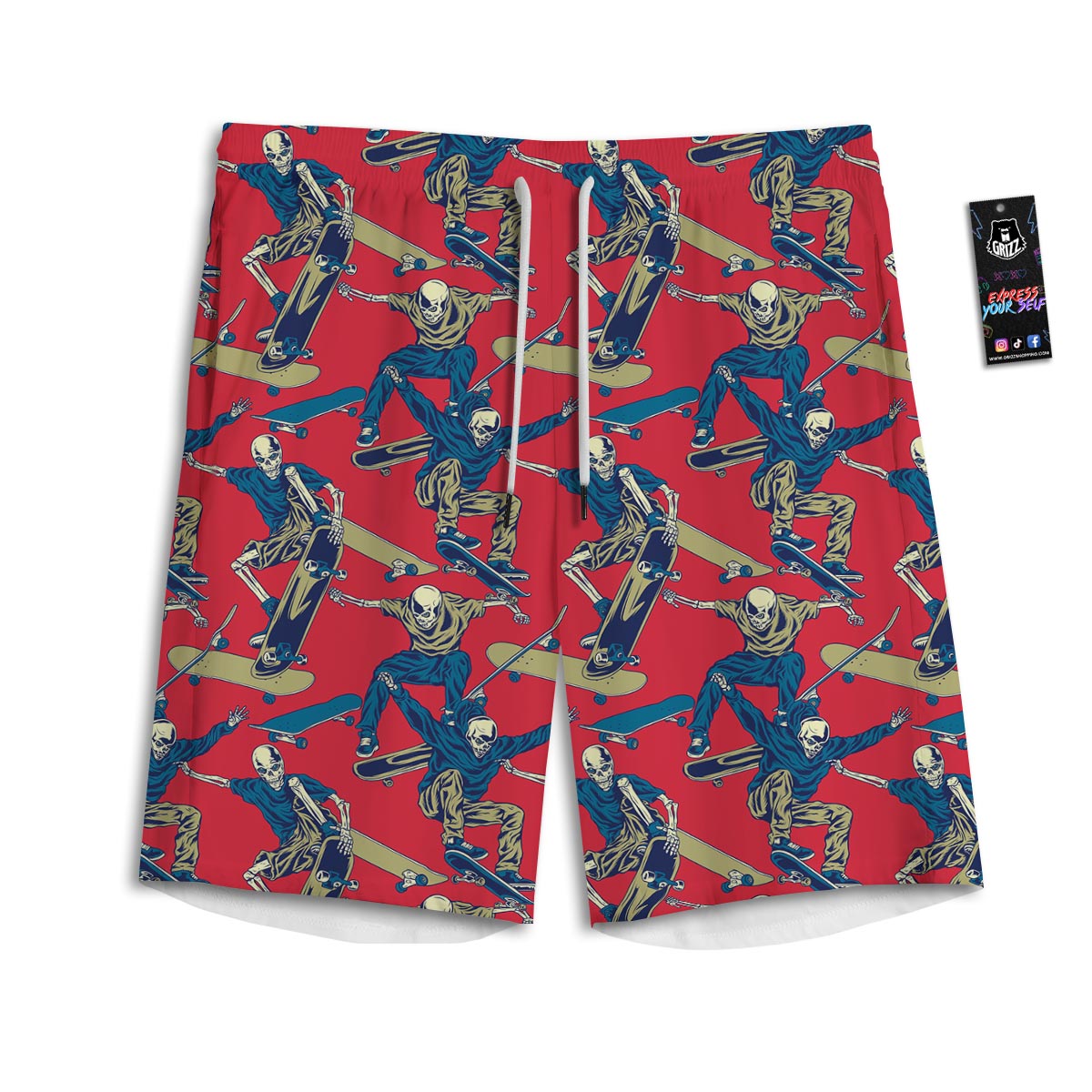 Skeleton Skateboarding Print Pattern Men's Athletic Shorts