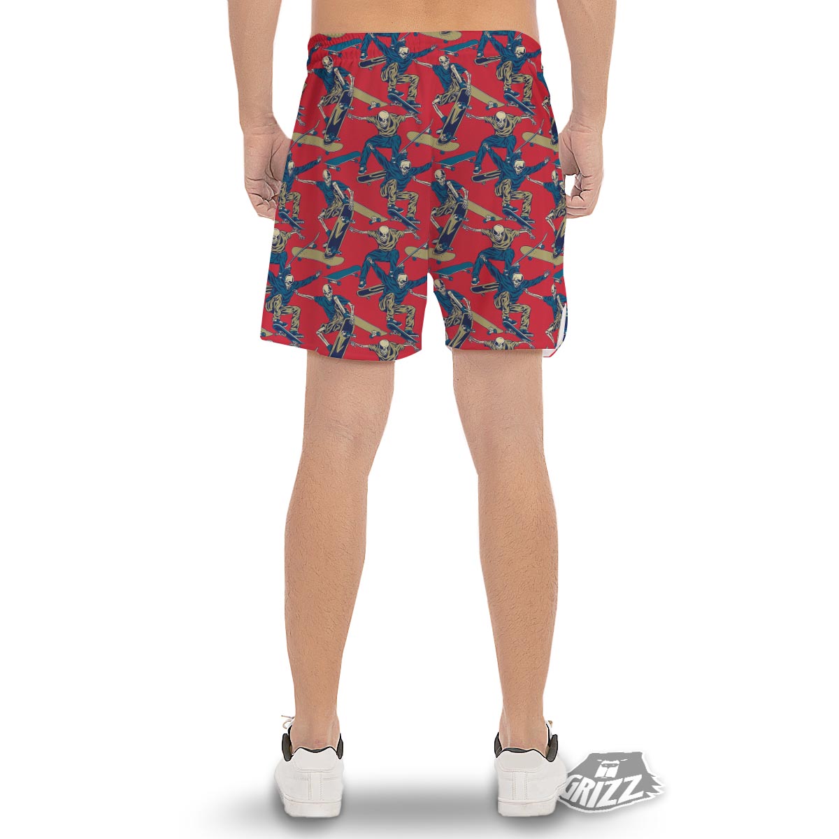 Skeleton Skateboarding Print Pattern Men's Gym Shorts-grizzshop