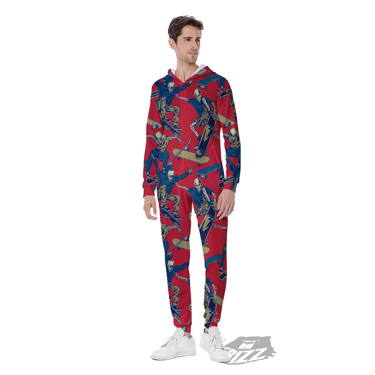 Skeleton Skateboarding Print Pattern Men's Jumpsuit-grizzshop