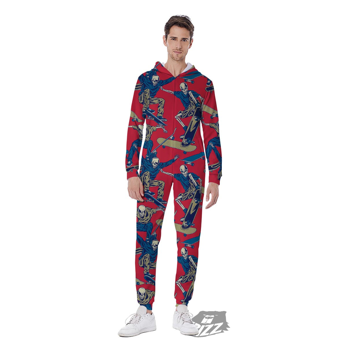 Skeleton Skateboarding Print Pattern Men's Jumpsuit-grizzshop
