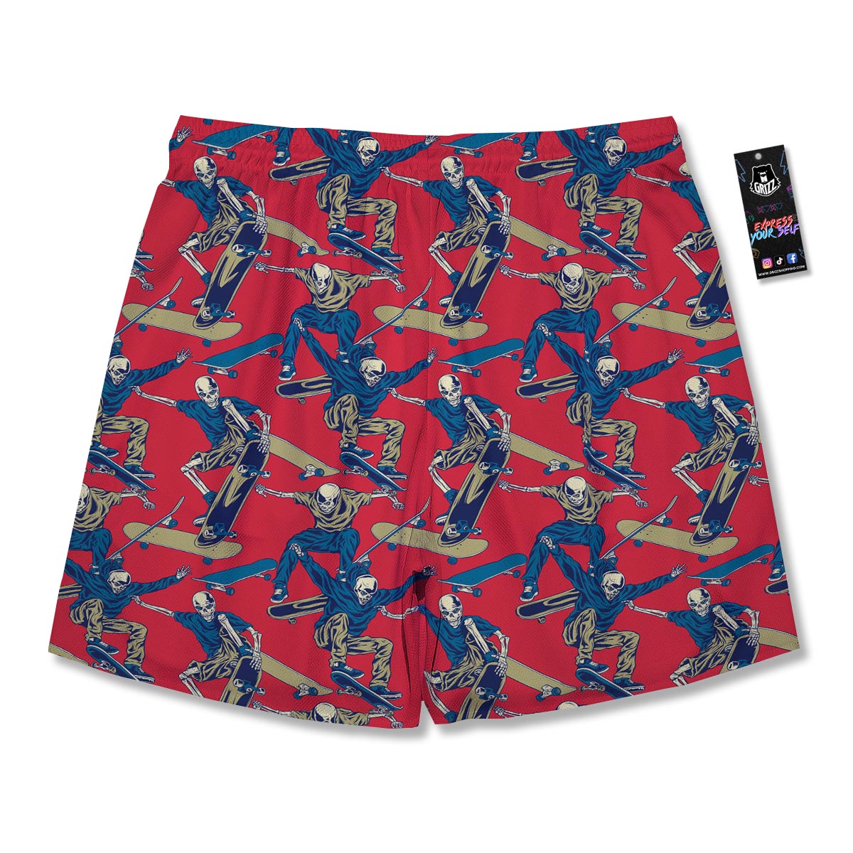 Skeleton Skateboarding Print Pattern Men's Running Shorts-grizzshop