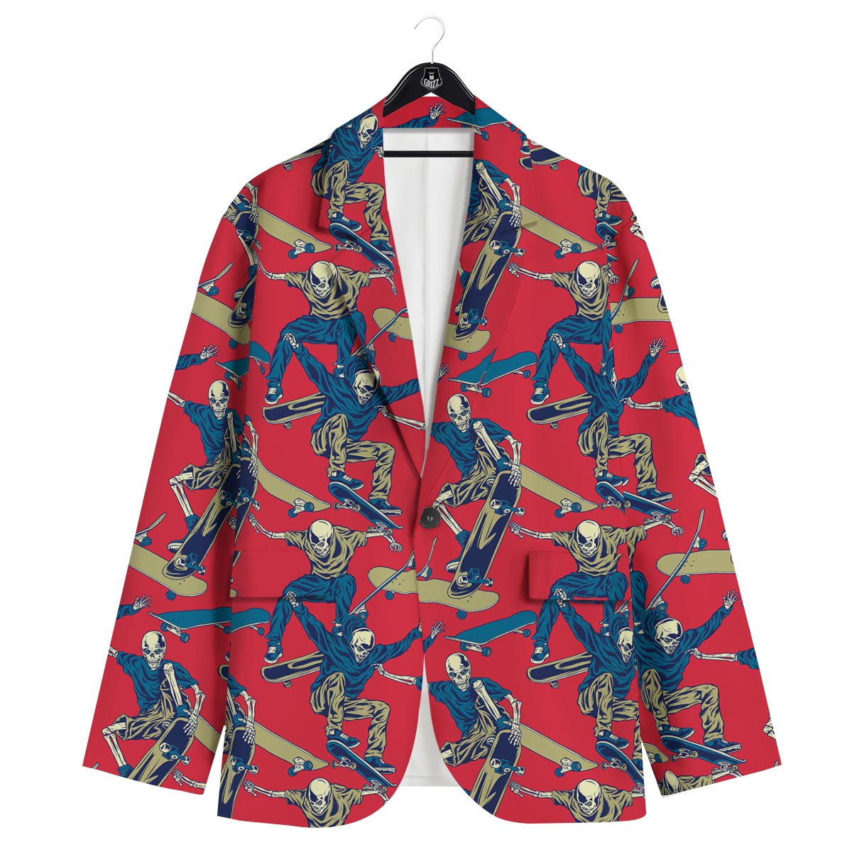 Skeleton Skateboarding Print Pattern Men's Sport Coat-grizzshop