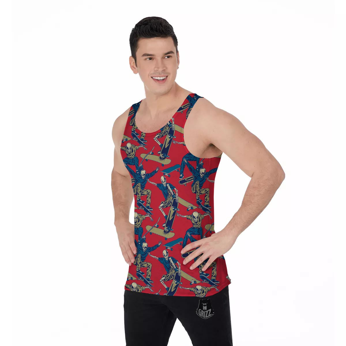 Skeleton Skateboarding Print Pattern Men's Tank Top-grizzshop