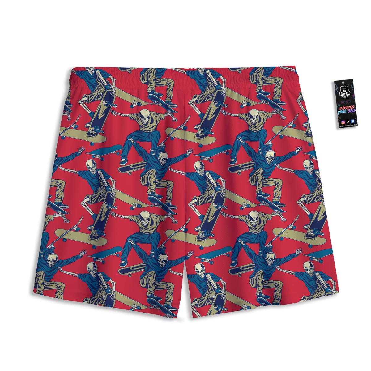 Skeleton Skateboarding Print Pattern Mesh Shorts