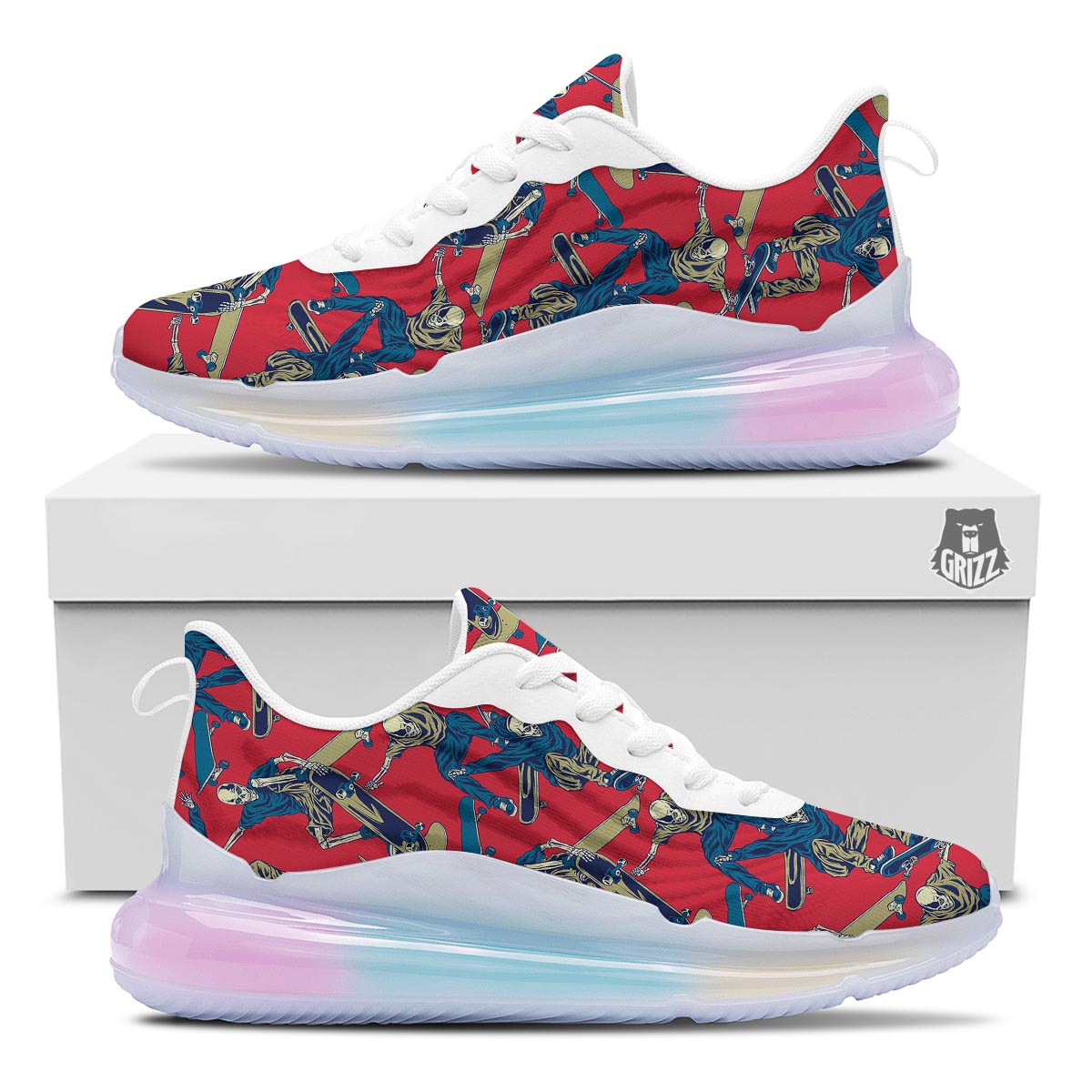 Skeleton Skateboarding Print Pattern Running Sneakers-grizzshop