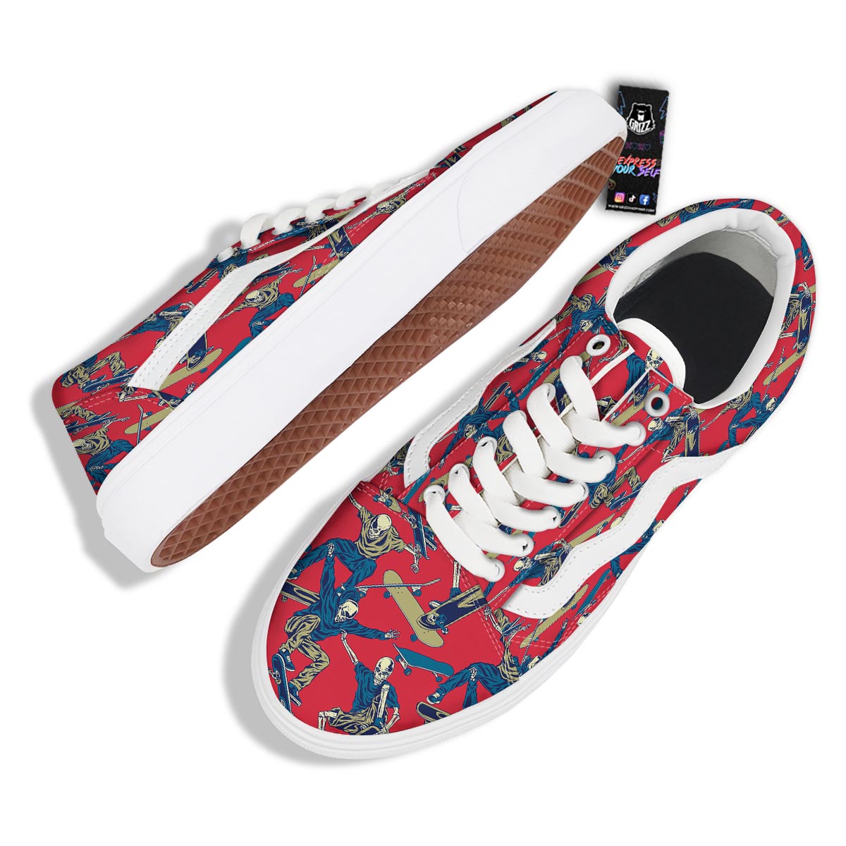 Skeleton Skateboarding Print Pattern Skate Shoes-grizzshop