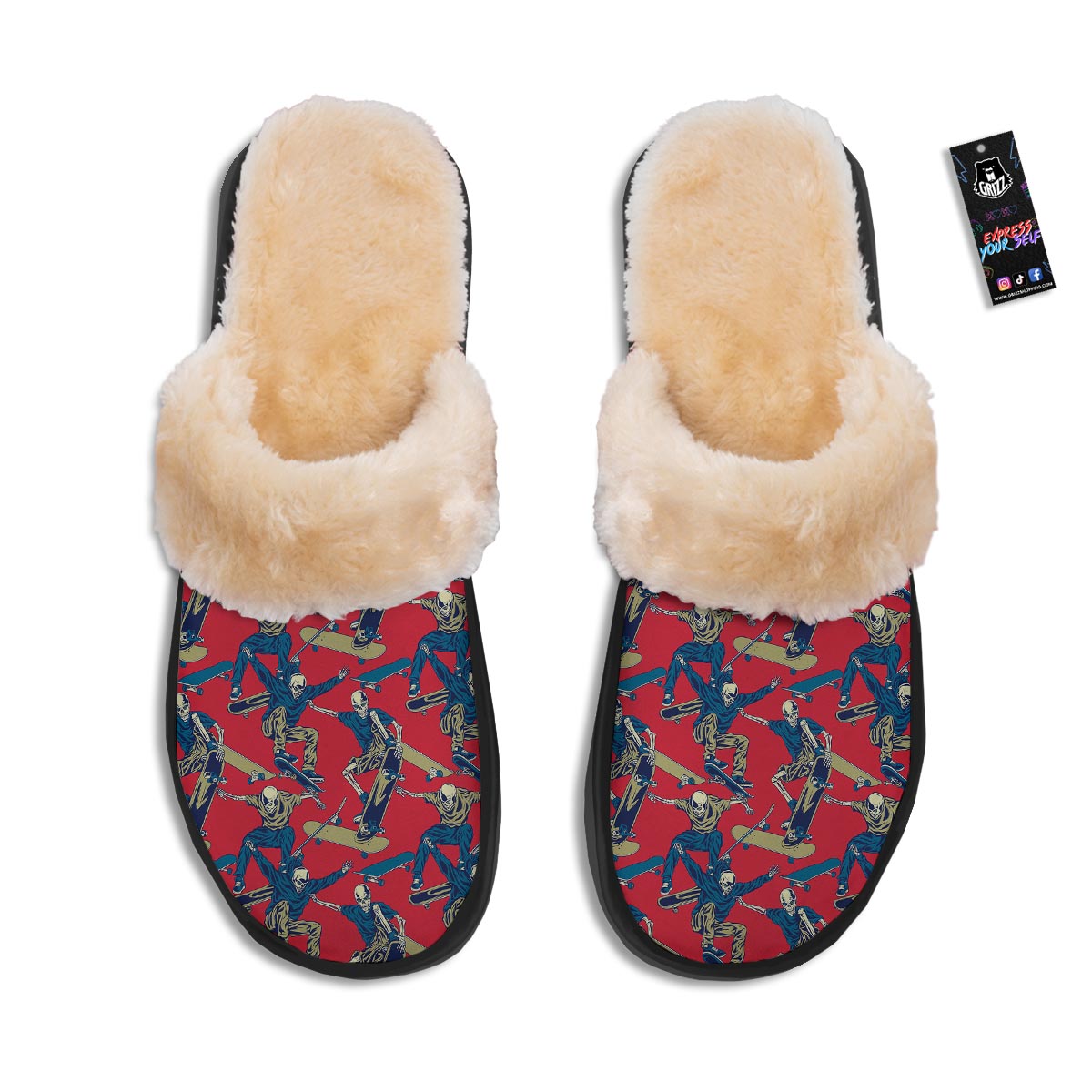 Skeleton Skateboarding Print Pattern Slippers-grizzshop