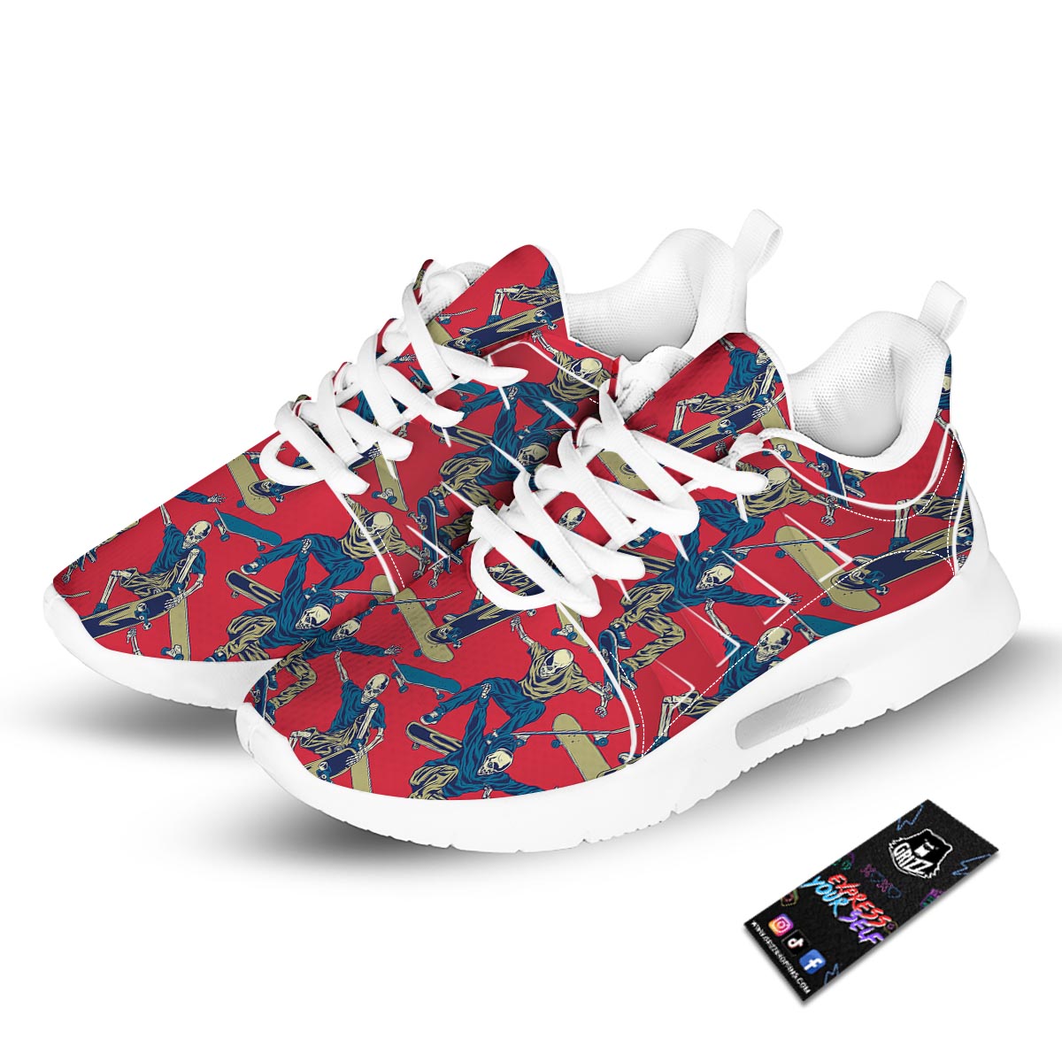 Skeleton Skateboarding Print Pattern Tennis Shoes-grizzshop