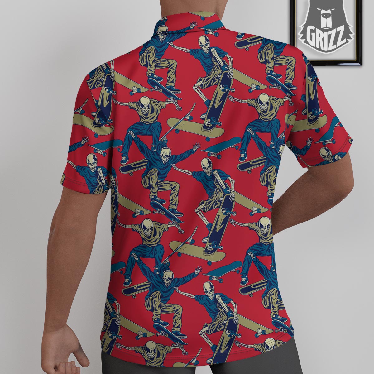 Skeleton Skateboarding Print Pattern Untucked Shirts-grizzshop