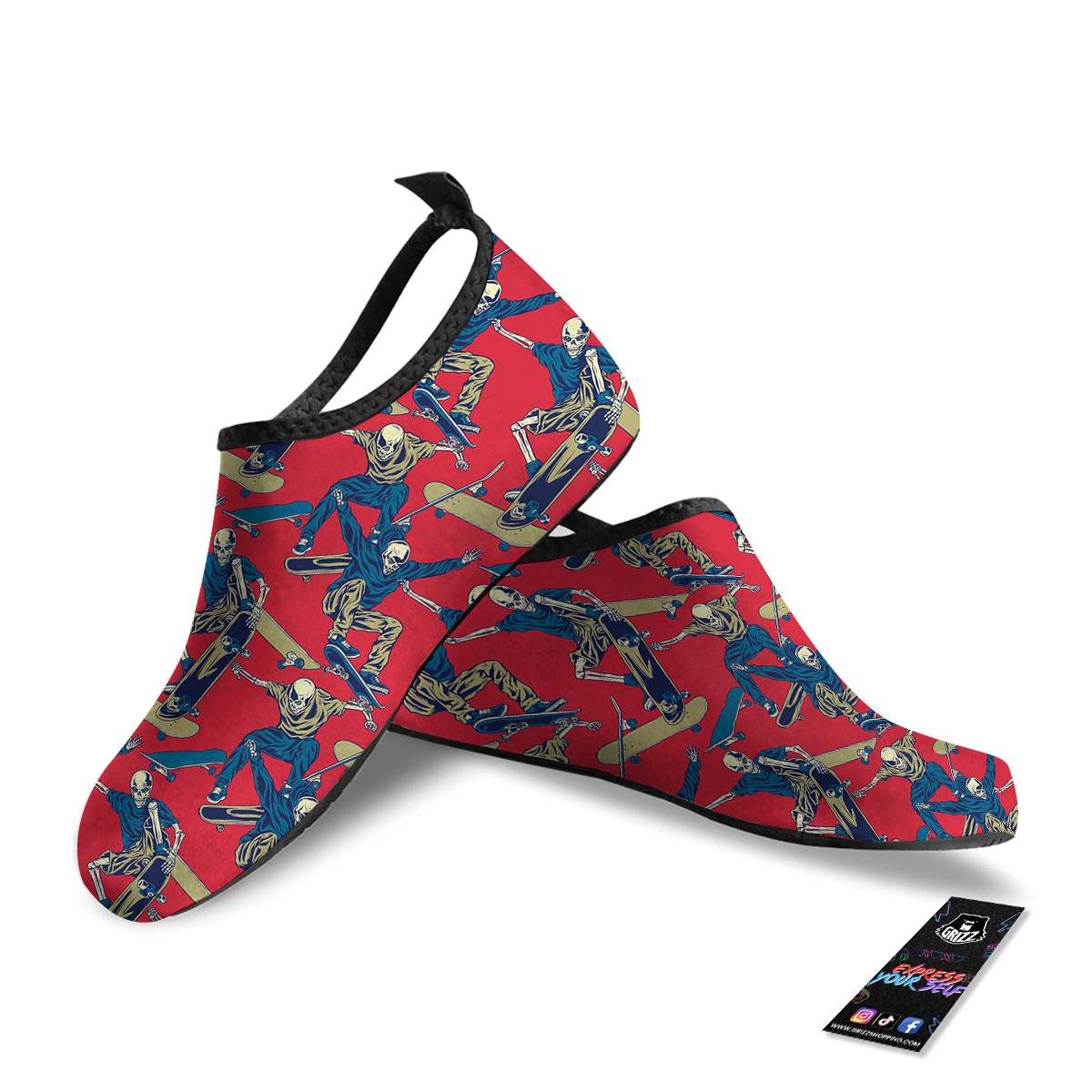 Skeleton Skateboarding Print Pattern Water Shoes-grizzshop