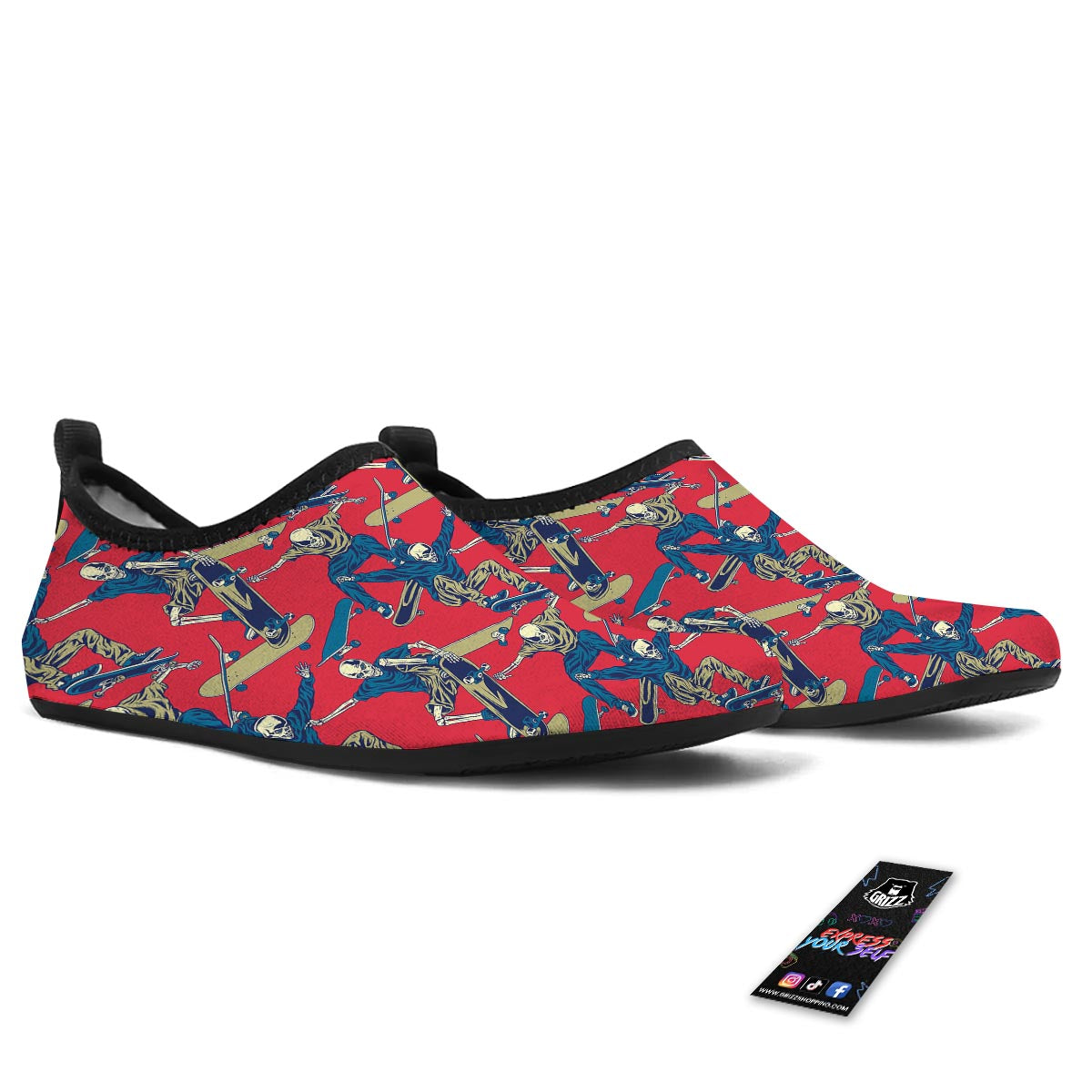 Skeleton Skateboarding Print Pattern Water Shoes-grizzshop