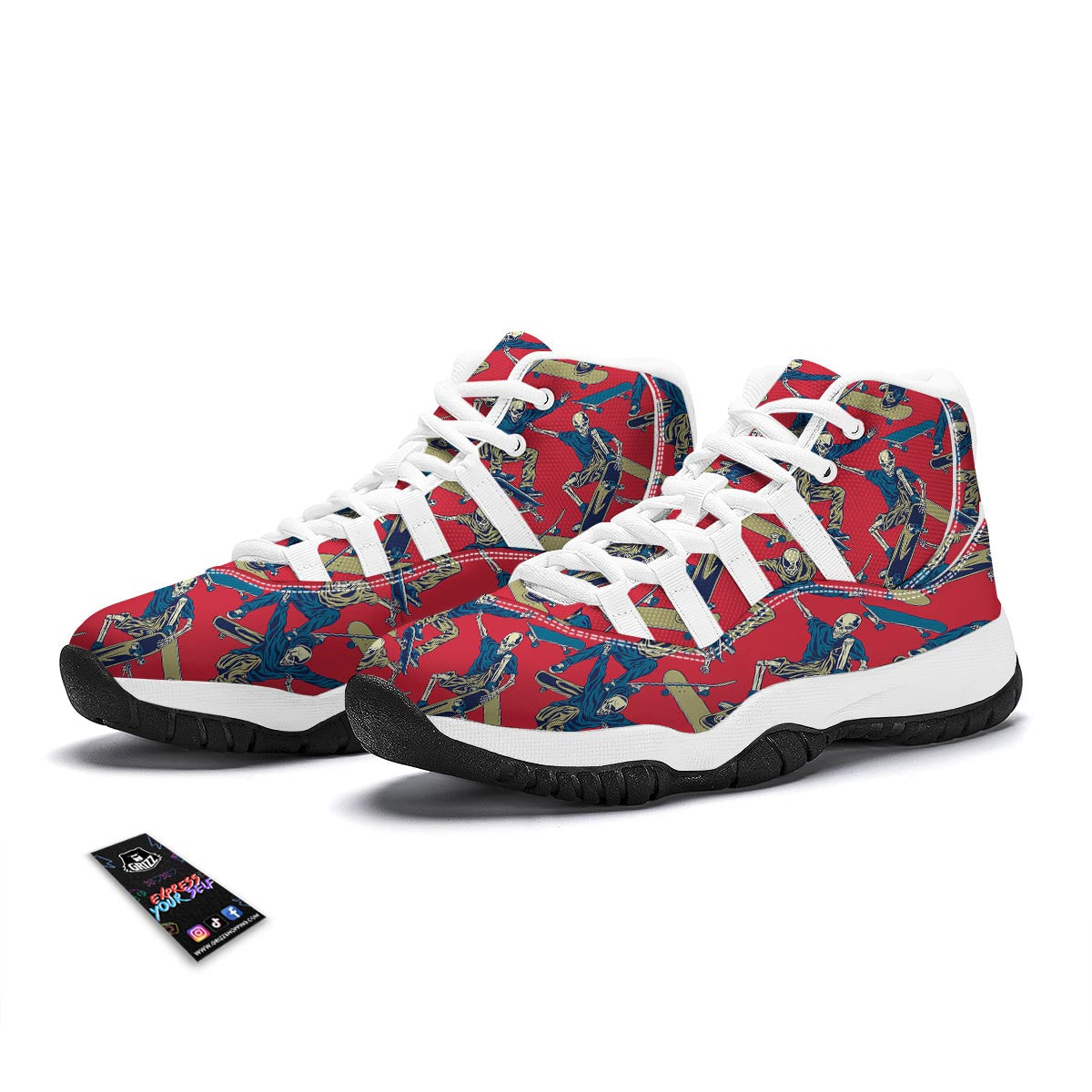 Skeleton Skateboarding Print Pattern White Bball Shoes-grizzshop