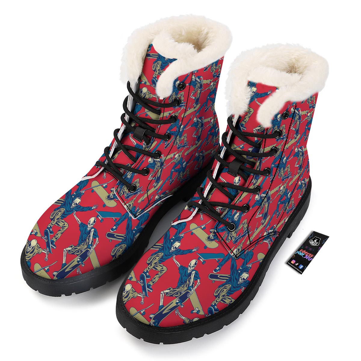 Skeleton Skateboarding Print Pattern Winter Boots-grizzshop