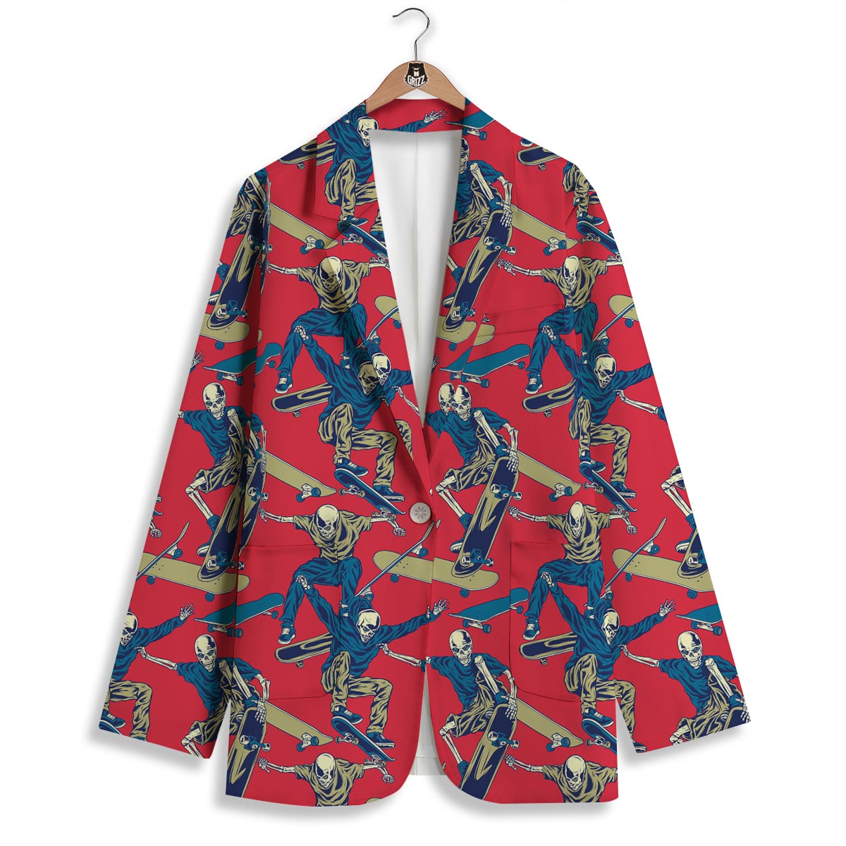 Skeleton Skateboarding Print Pattern Women's Blazer-grizzshop