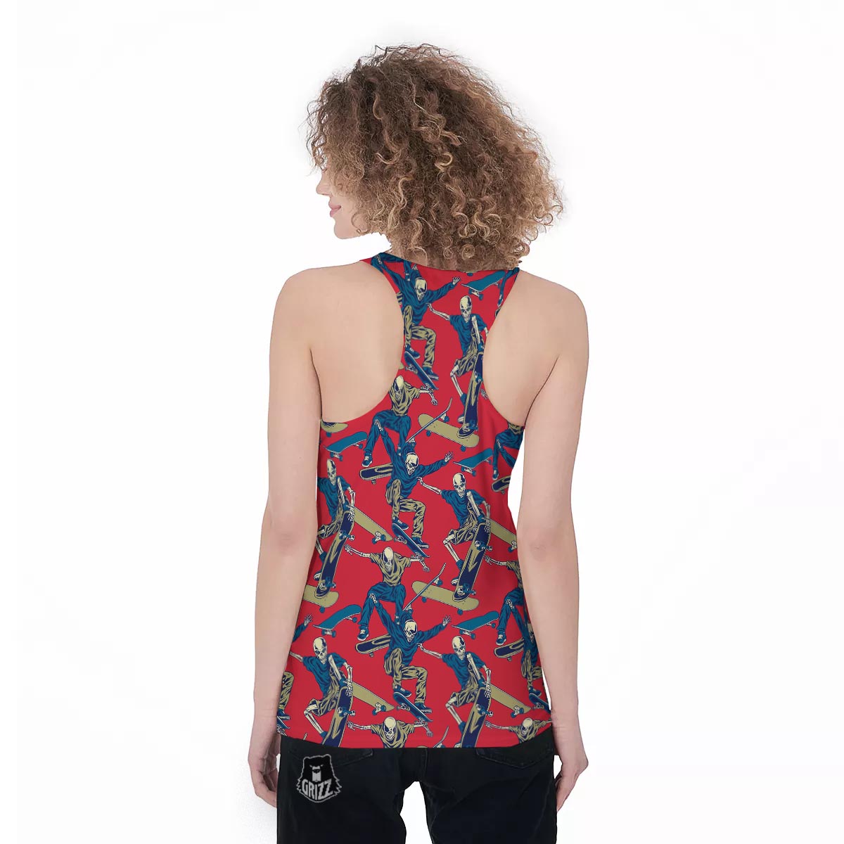 Skeleton Skateboarding Print Pattern Women's Racerback Tank Top-grizzshop