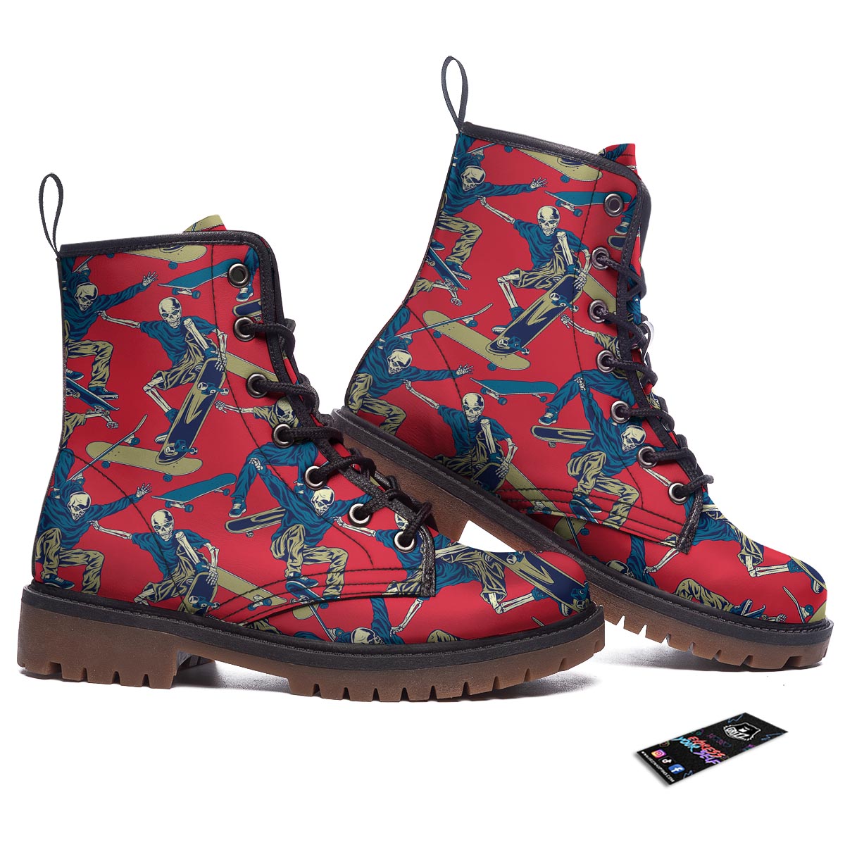 Skeleton Skateboarding Print Pattern Work Boots-grizzshop