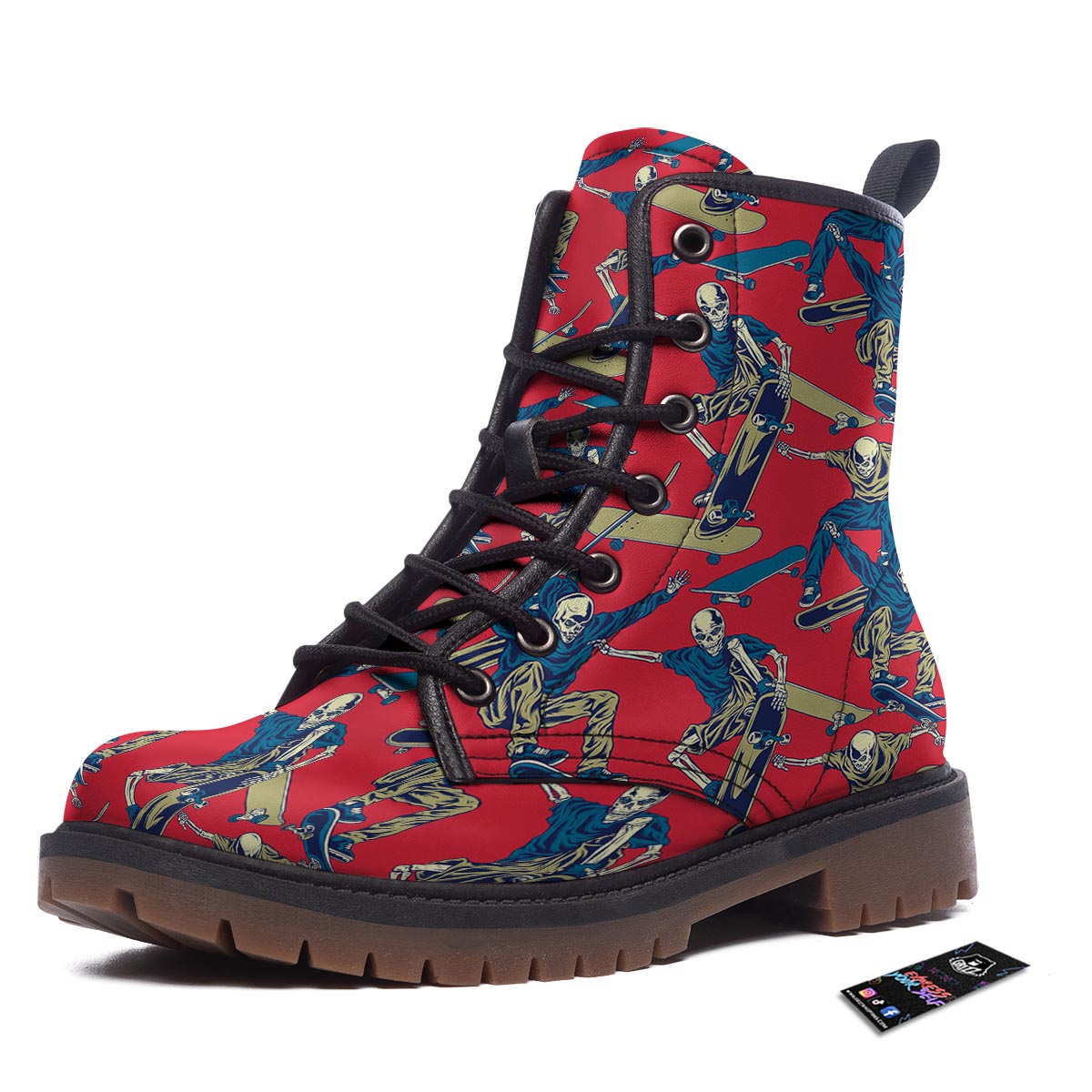 Skeleton Skateboarding Print Pattern Work Boots-grizzshop