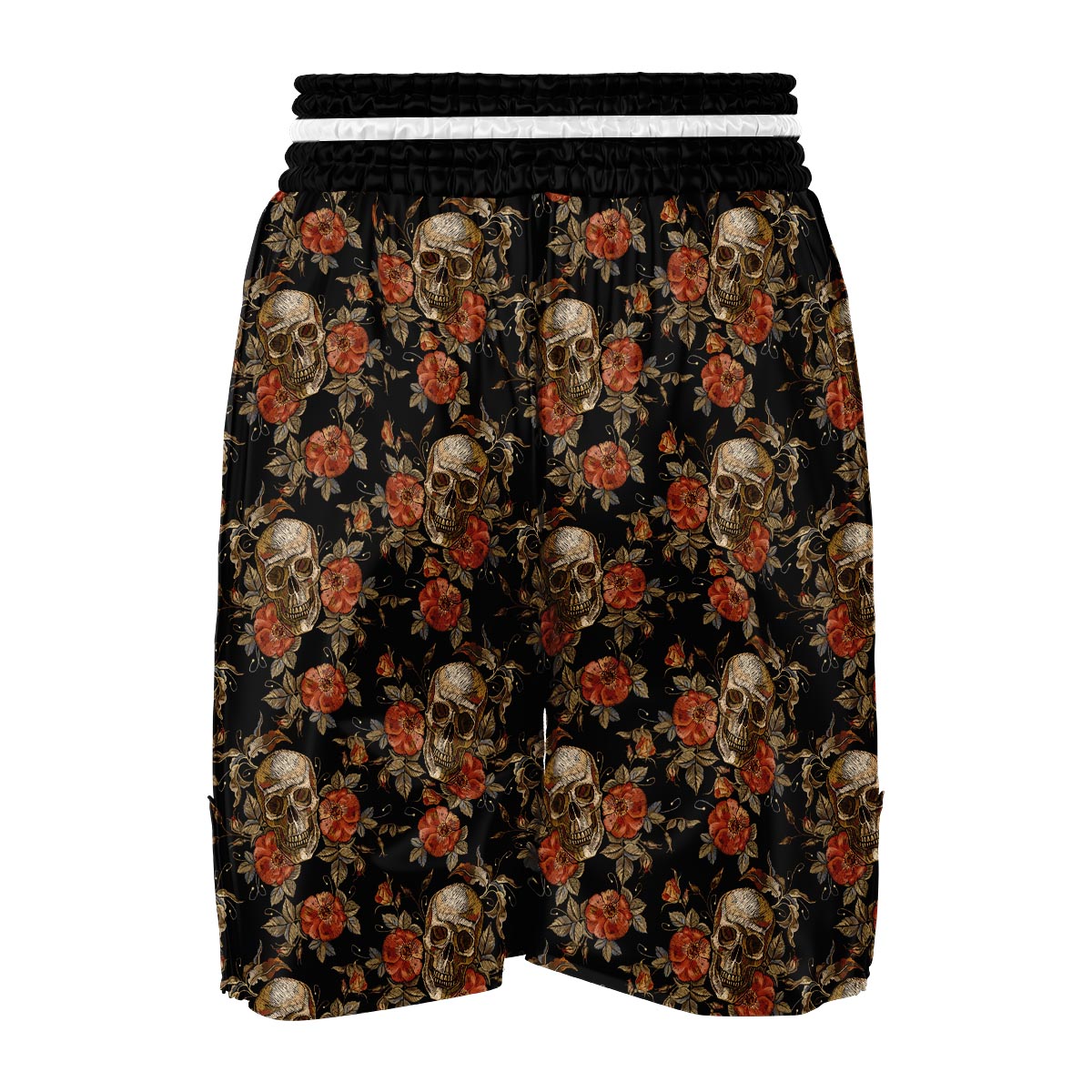 Skeleton Sugar Skull Girly Floral Rose Pattern Print Boxing Shorts-grizzshop
