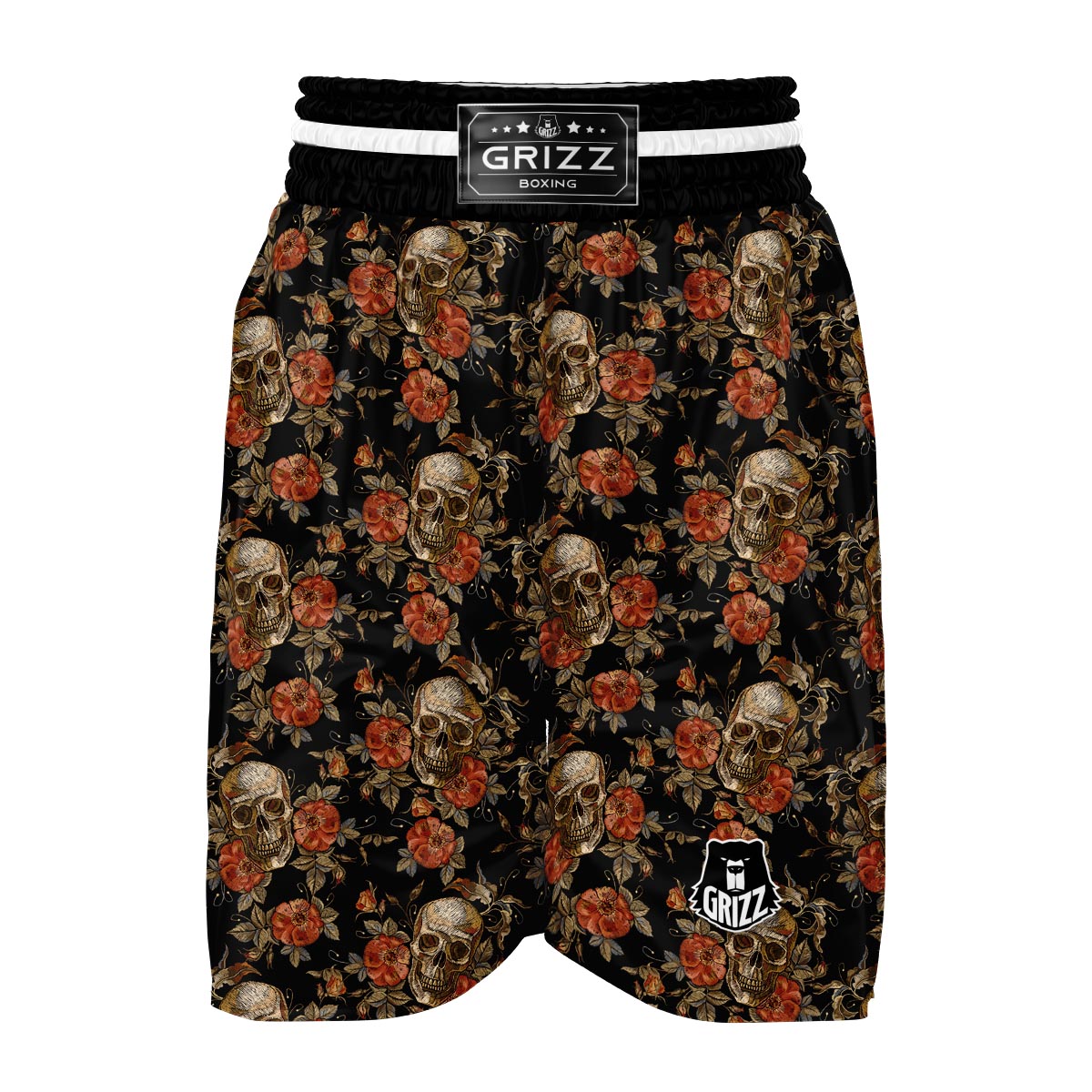 Skeleton Sugar Skull Girly Floral Rose Pattern Print Boxing Shorts-grizzshop