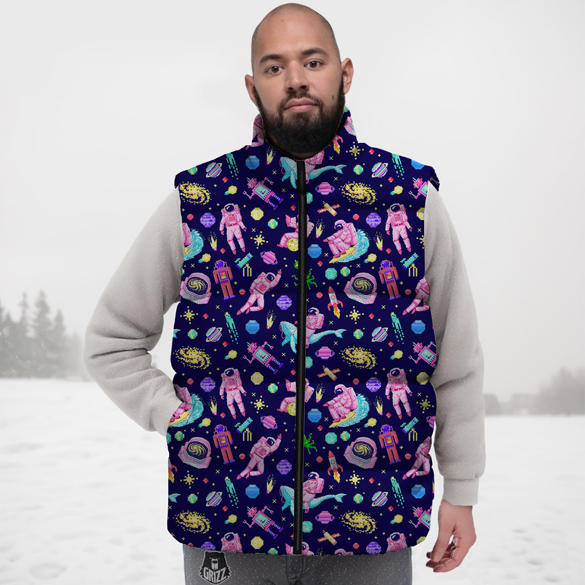 Skeleton Sugar Skull Girly Floral Rose Pattern Print Down Vest