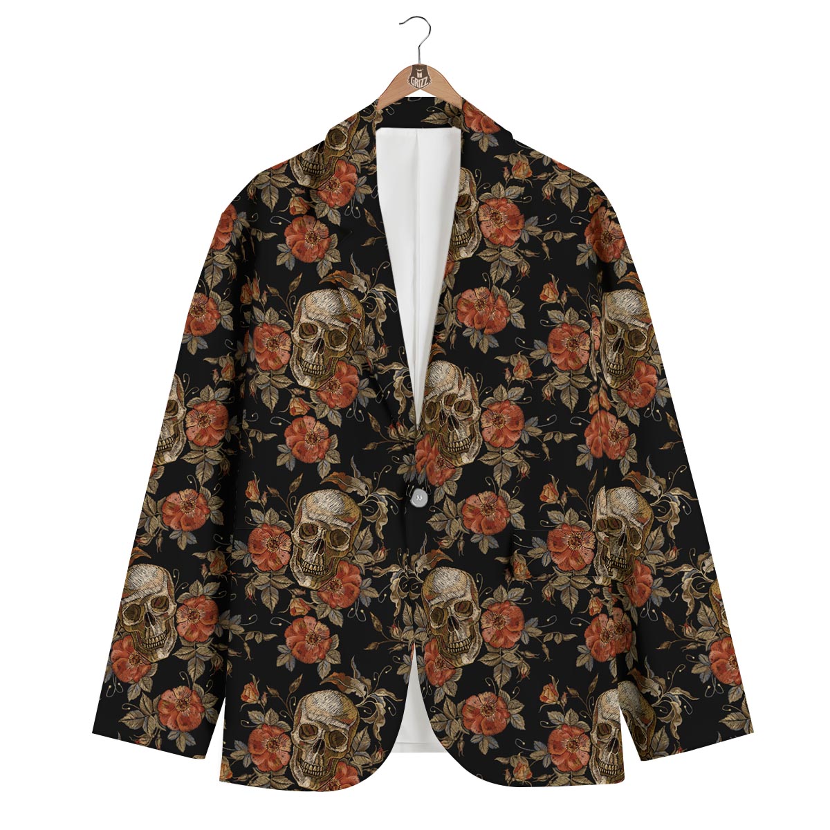 Skeleton Sugar Skull Girly Floral Rose Pattern Print Men's Blazer-grizzshop