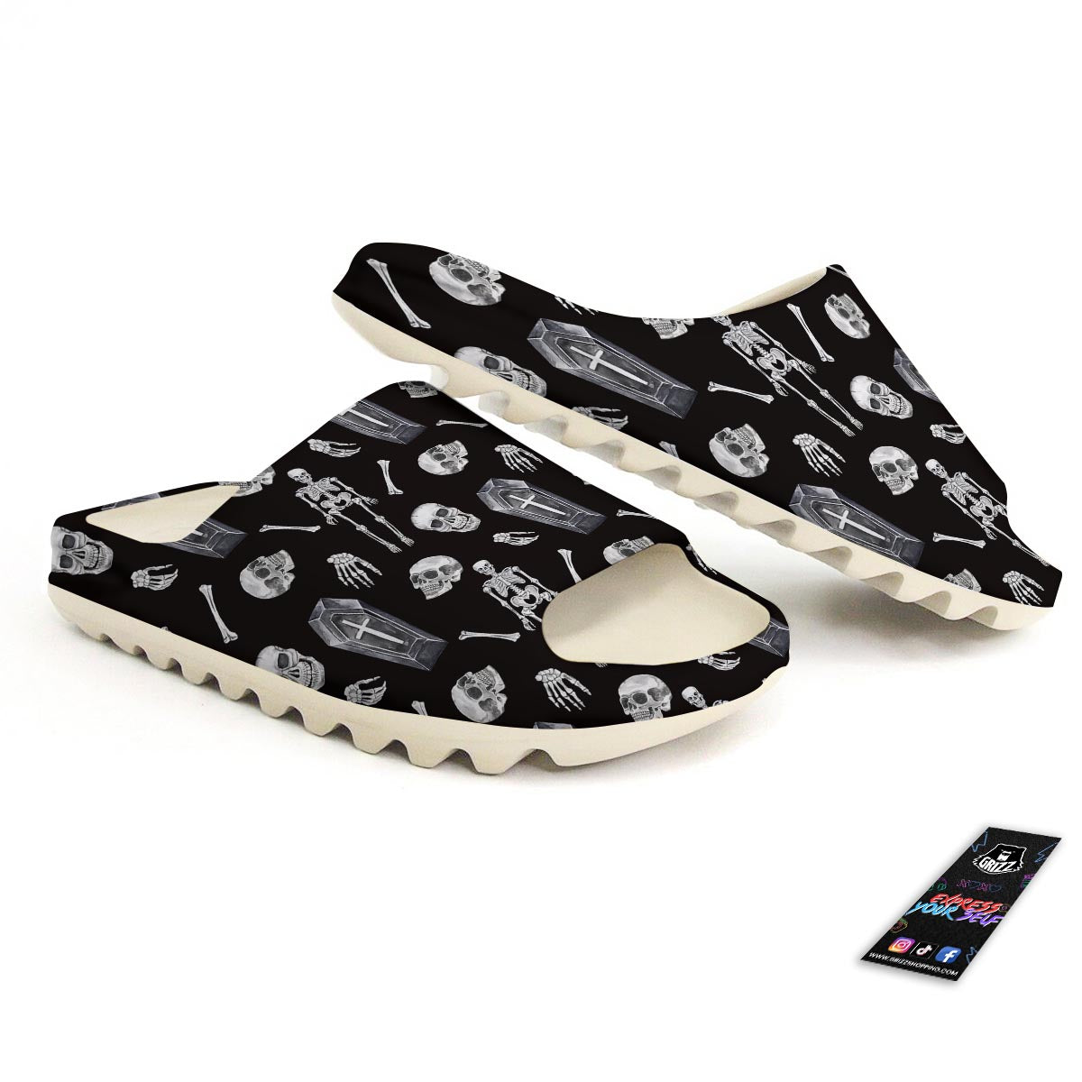 Skeleton And Tomb Print Pattern Sandals-grizzshop