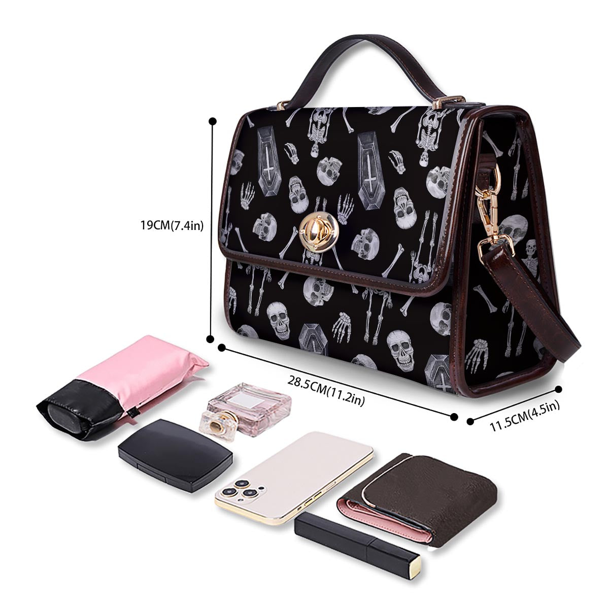 Skeleton And Tomb Print Pattern Women's Satchel Bag