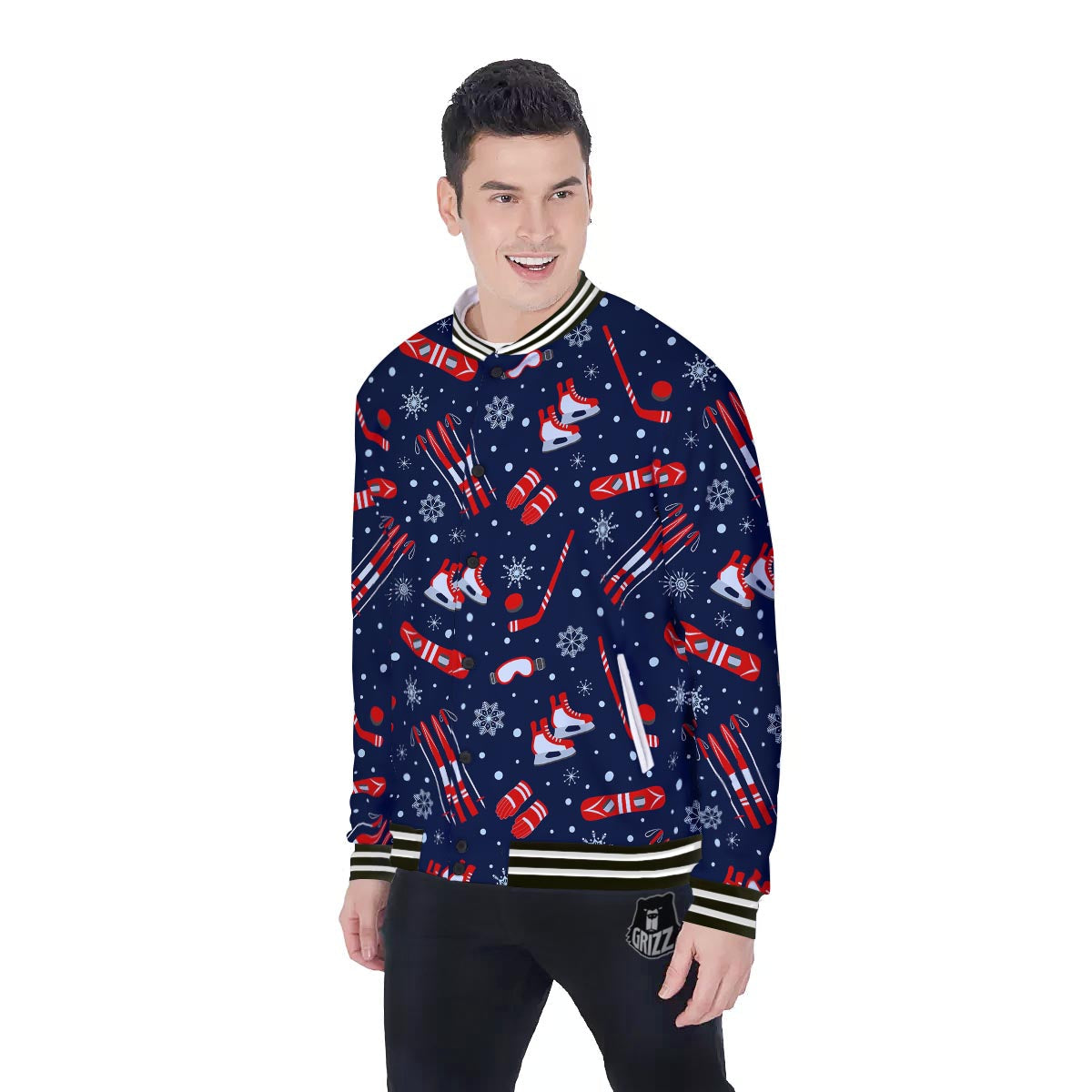 Skiing Equipment Print Pattern Baseball Jacket-grizzshop