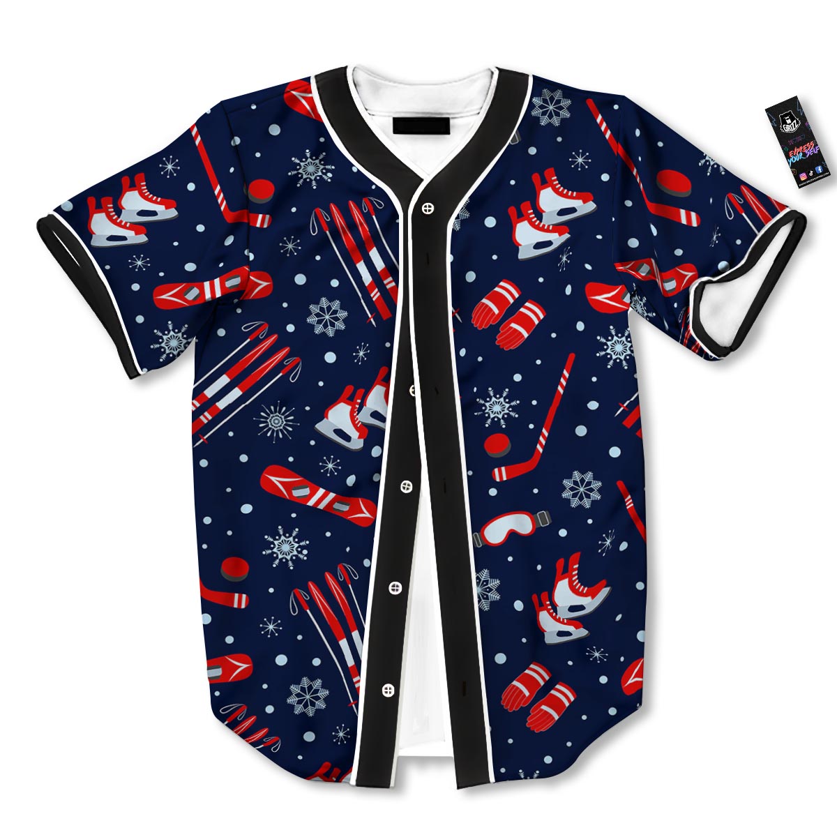 Skiing Equipment Print Pattern Baseball Jersey-grizzshop