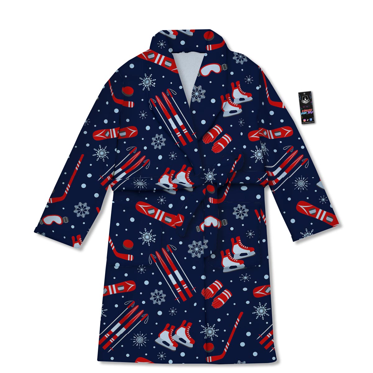 Skiing Equipment Print Pattern Bathrobe-grizzshop