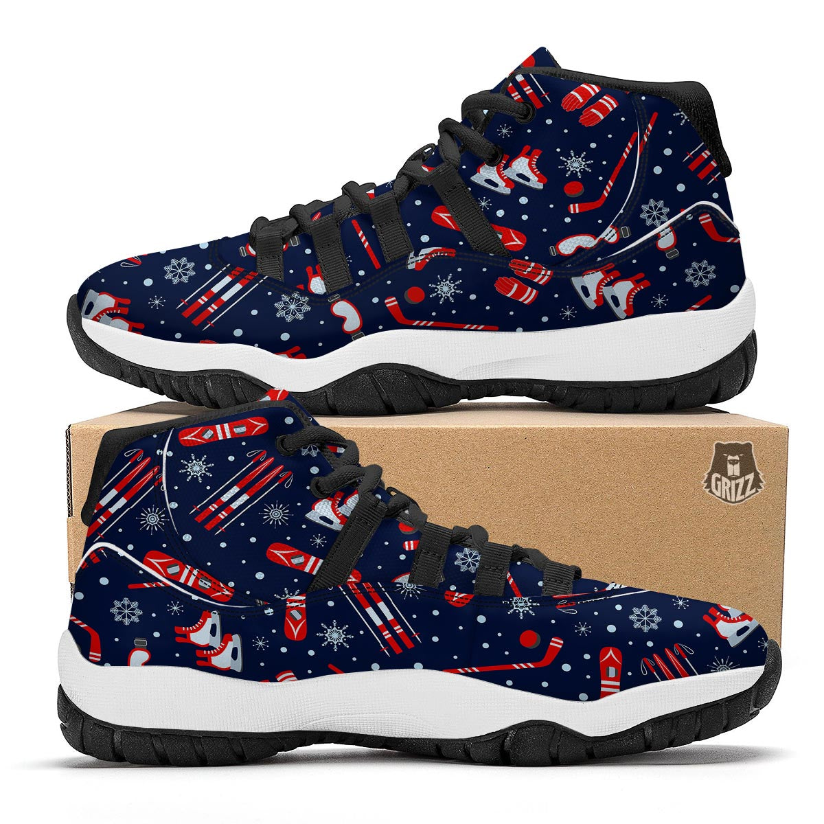 Skiing Equipment Print Pattern Black Bball Shoes-grizzshop