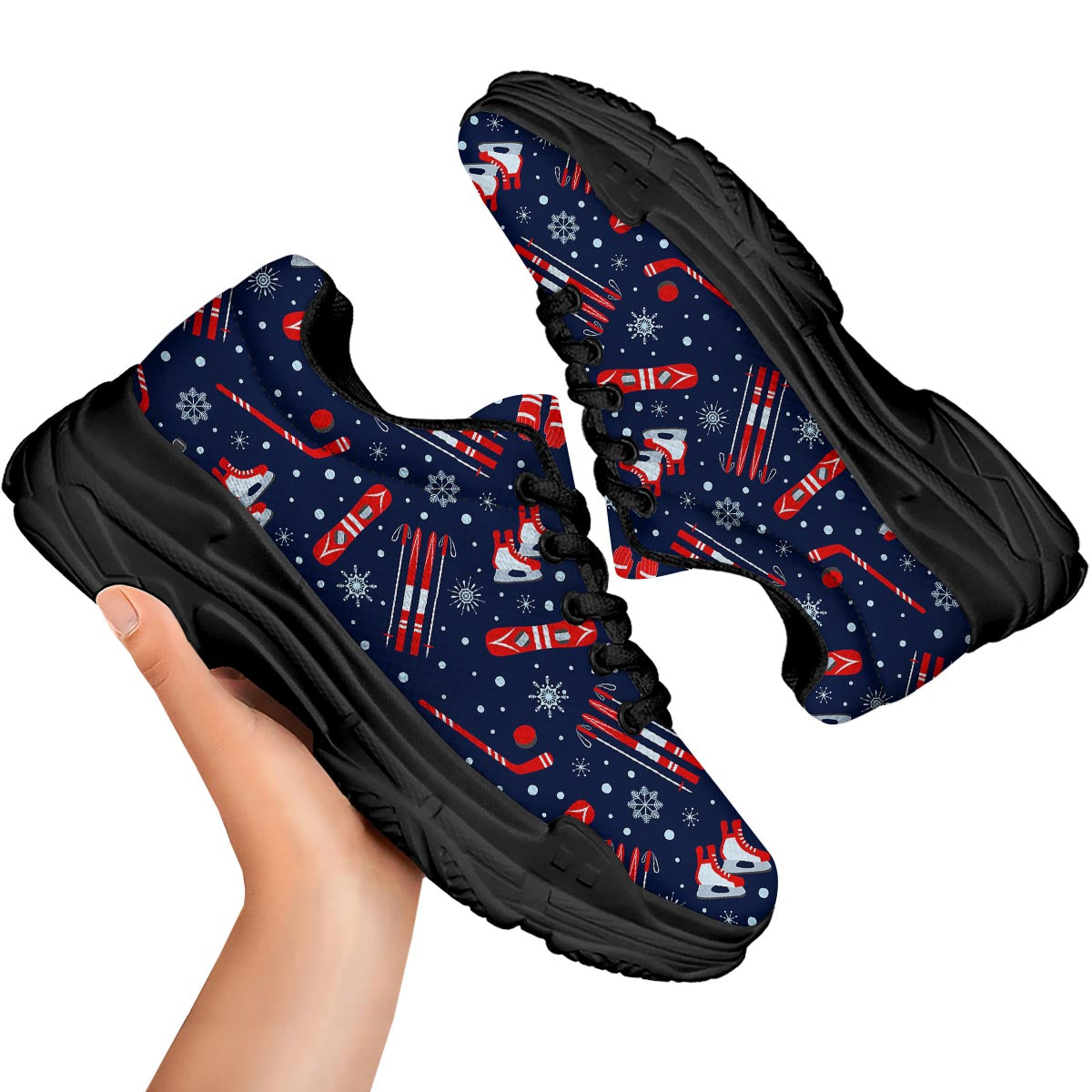 Skiing Equipment Print Pattern Black Chunky Shoes-grizzshop