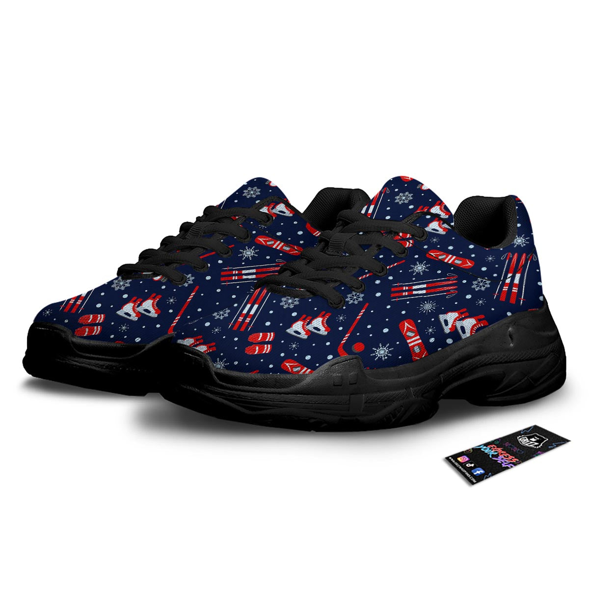 Skiing Equipment Print Pattern Black Chunky Shoes-grizzshop