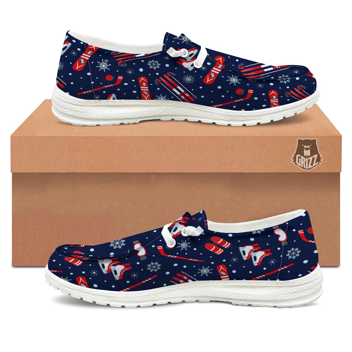 Skiing Equipment Print Pattern Black Loafers-grizzshop
