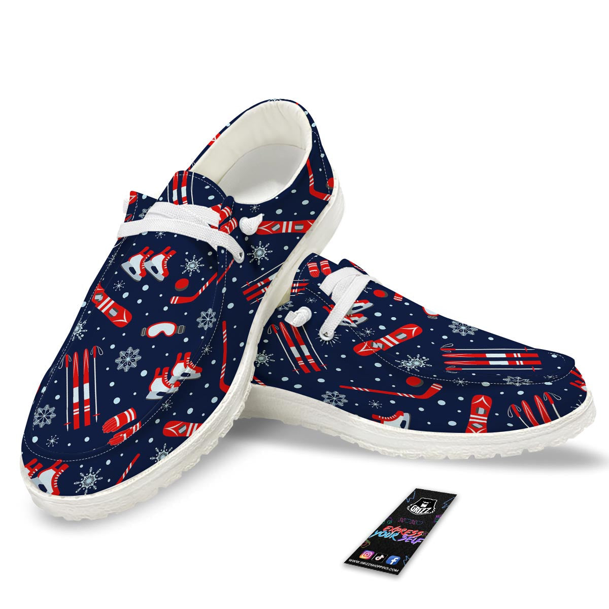 Skiing Equipment Print Pattern Black Loafers-grizzshop