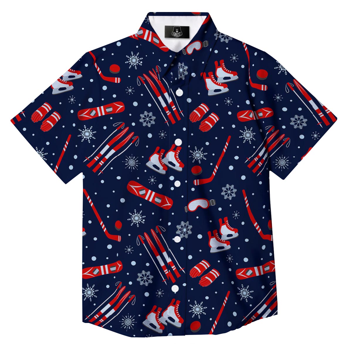 Skiing Equipment Print Pattern Button Up Shirt-grizzshop