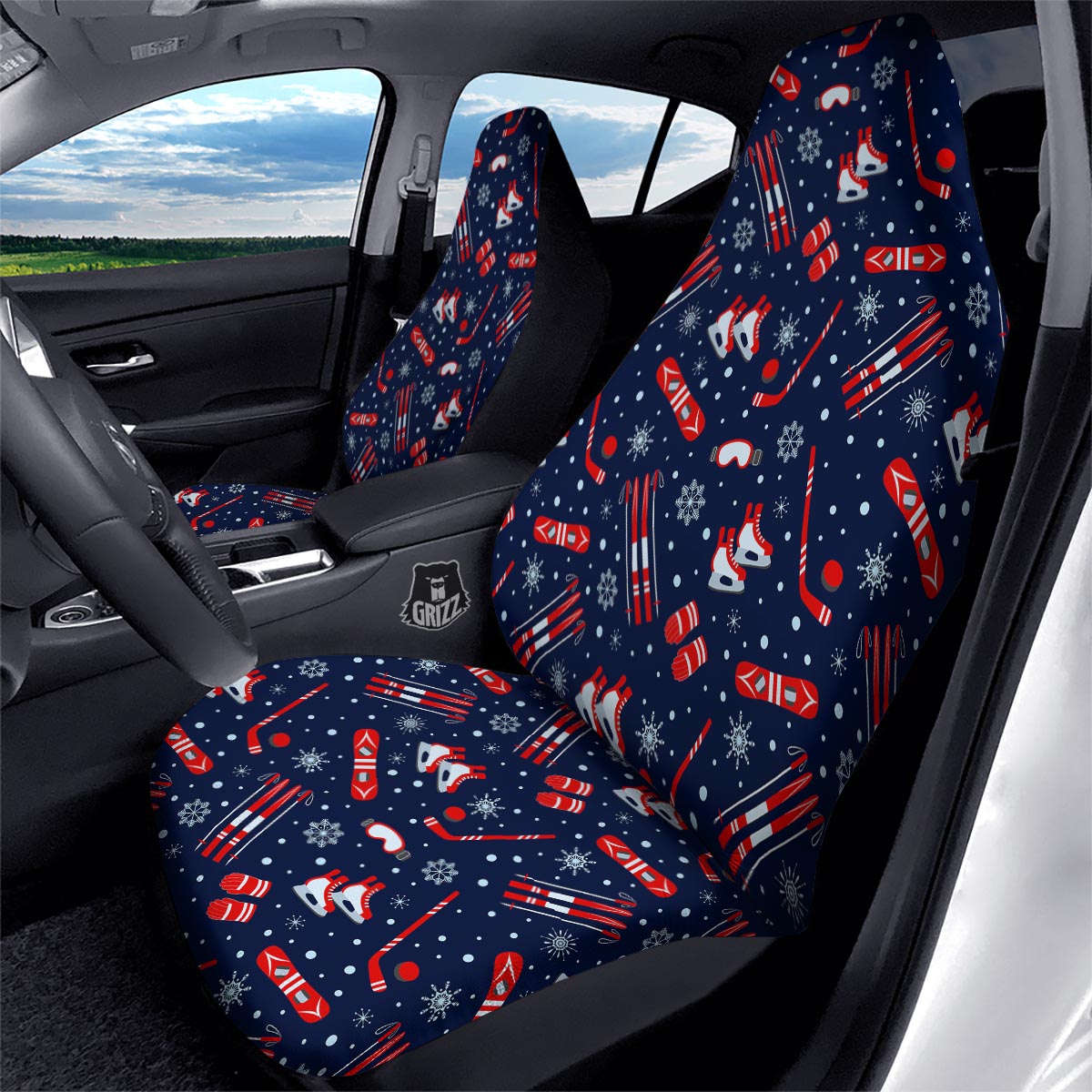 Skiing Equipment Print Pattern Car Seat Covers-grizzshop