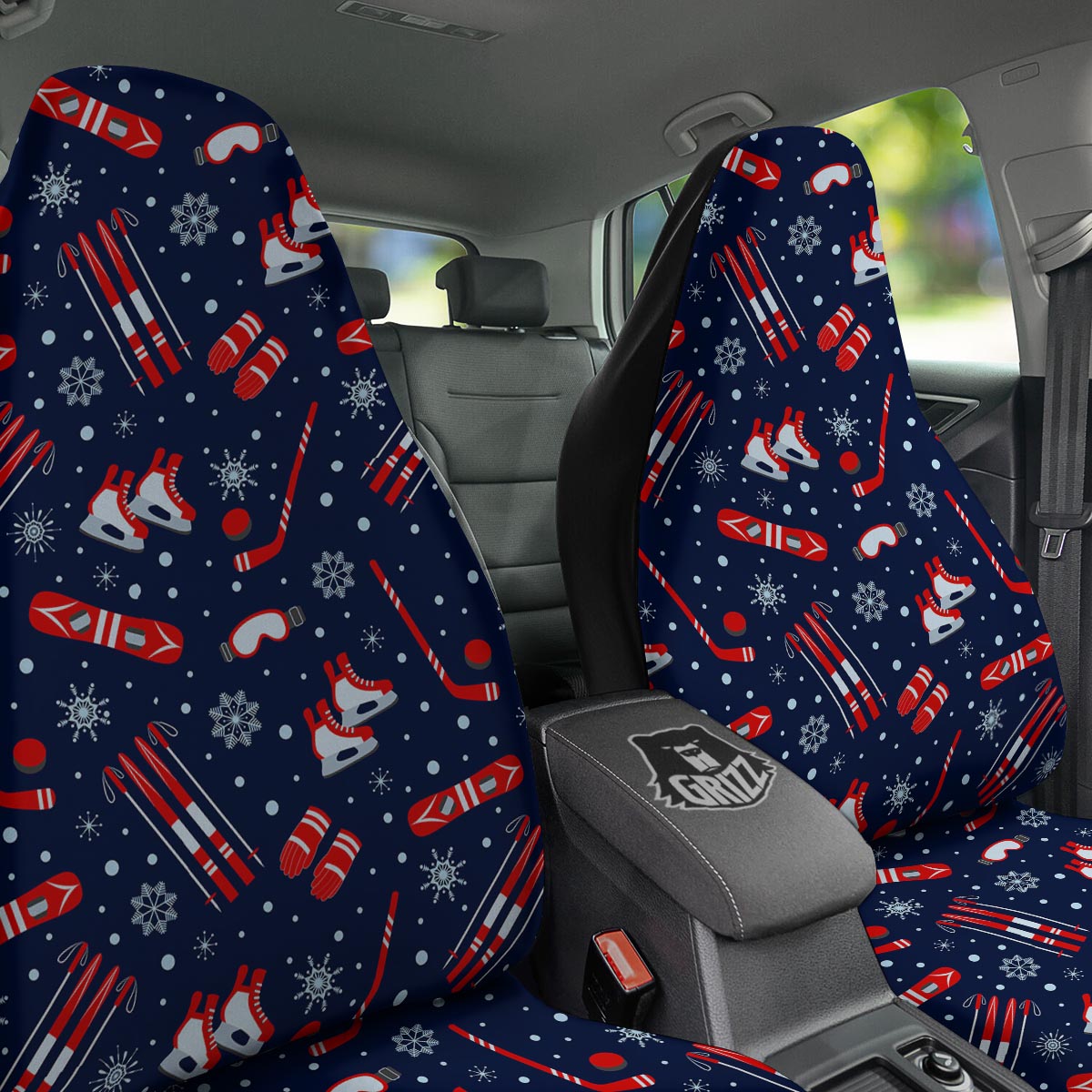 Skiing Equipment Print Pattern Car Seat Covers-grizzshop