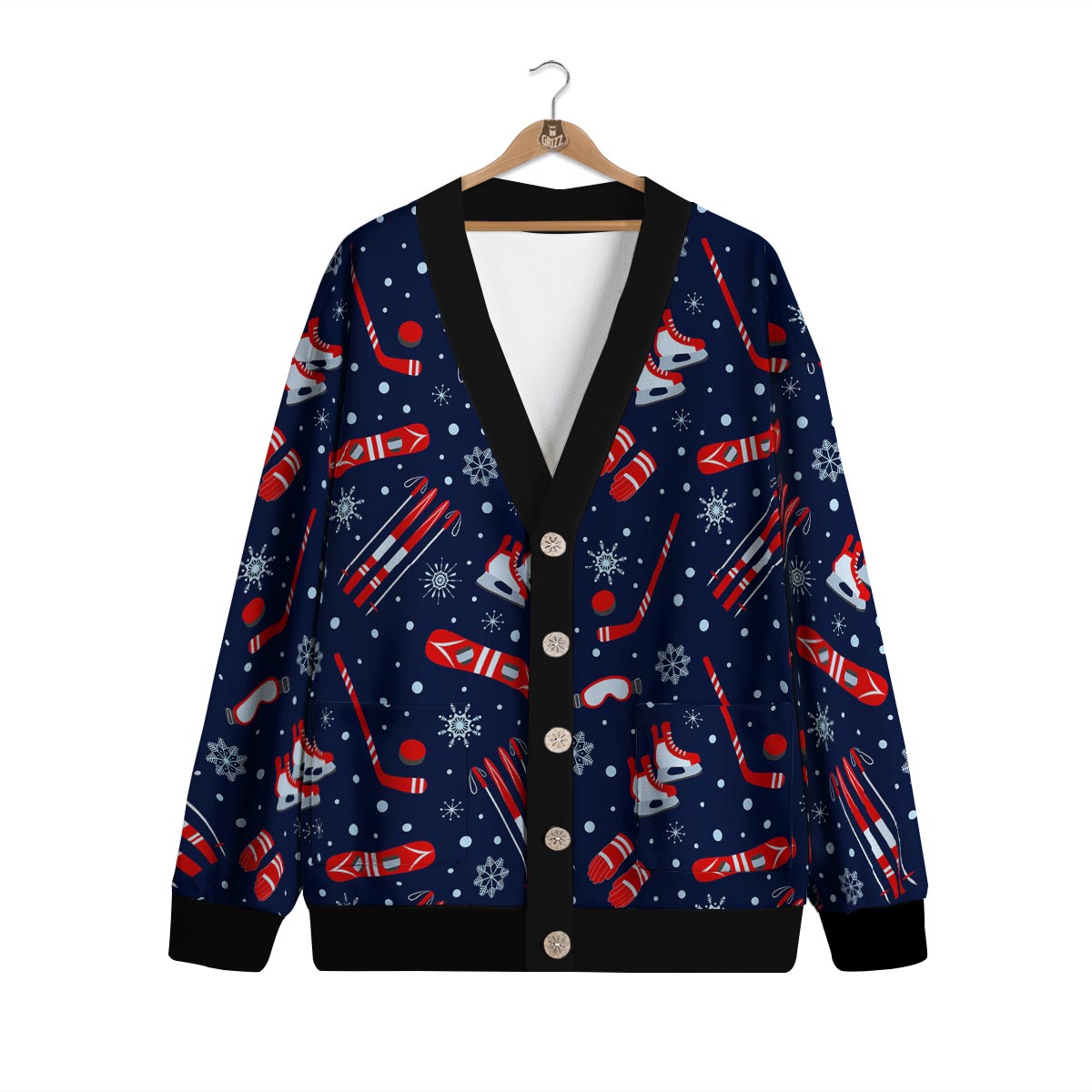 Skiing Equipment Print Pattern Cardigan-grizzshop