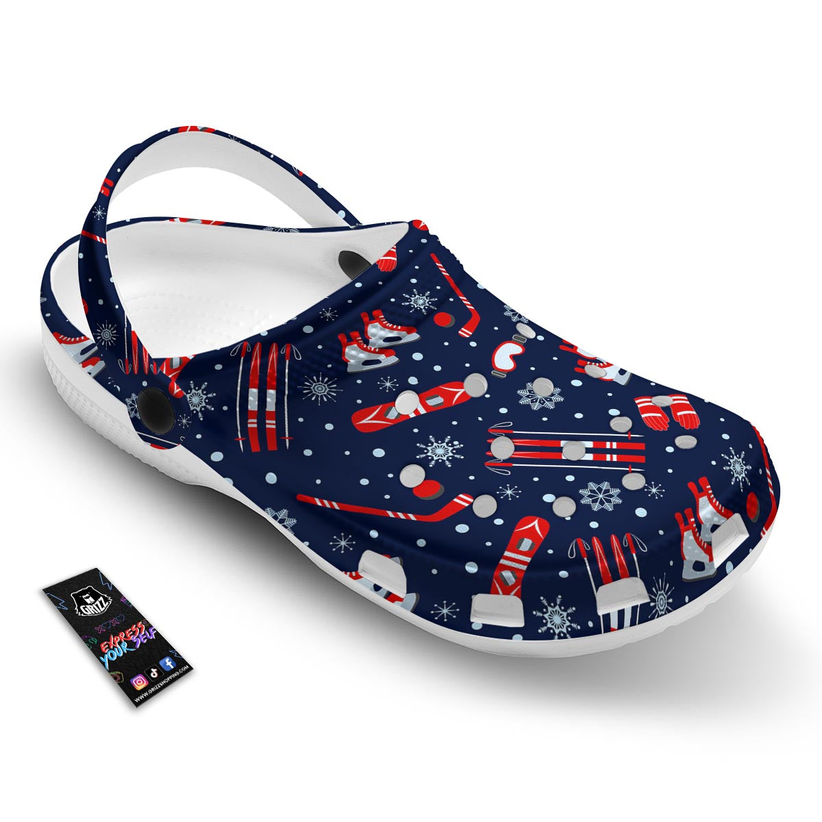 Skiing Equipment Print Pattern Clog-grizzshop
