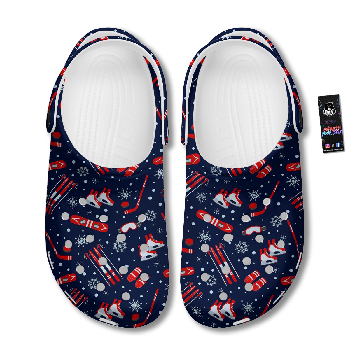 Skiing Equipment Print Pattern Clog-grizzshop